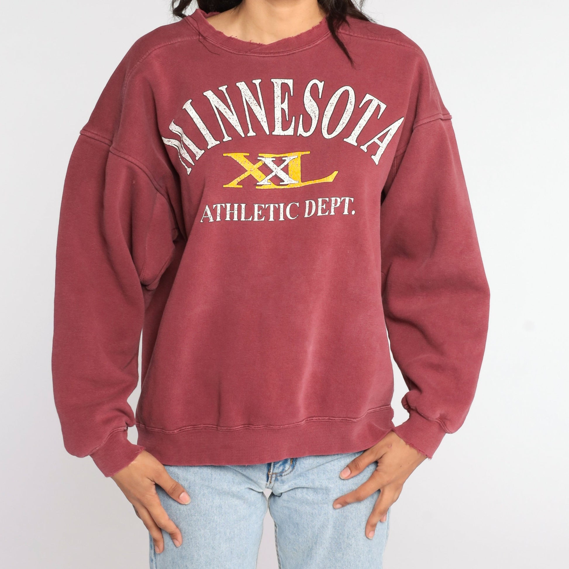 90s Minnesota Athletic Dept University Sweatshirt Burgundy Graphic Crewneck Large