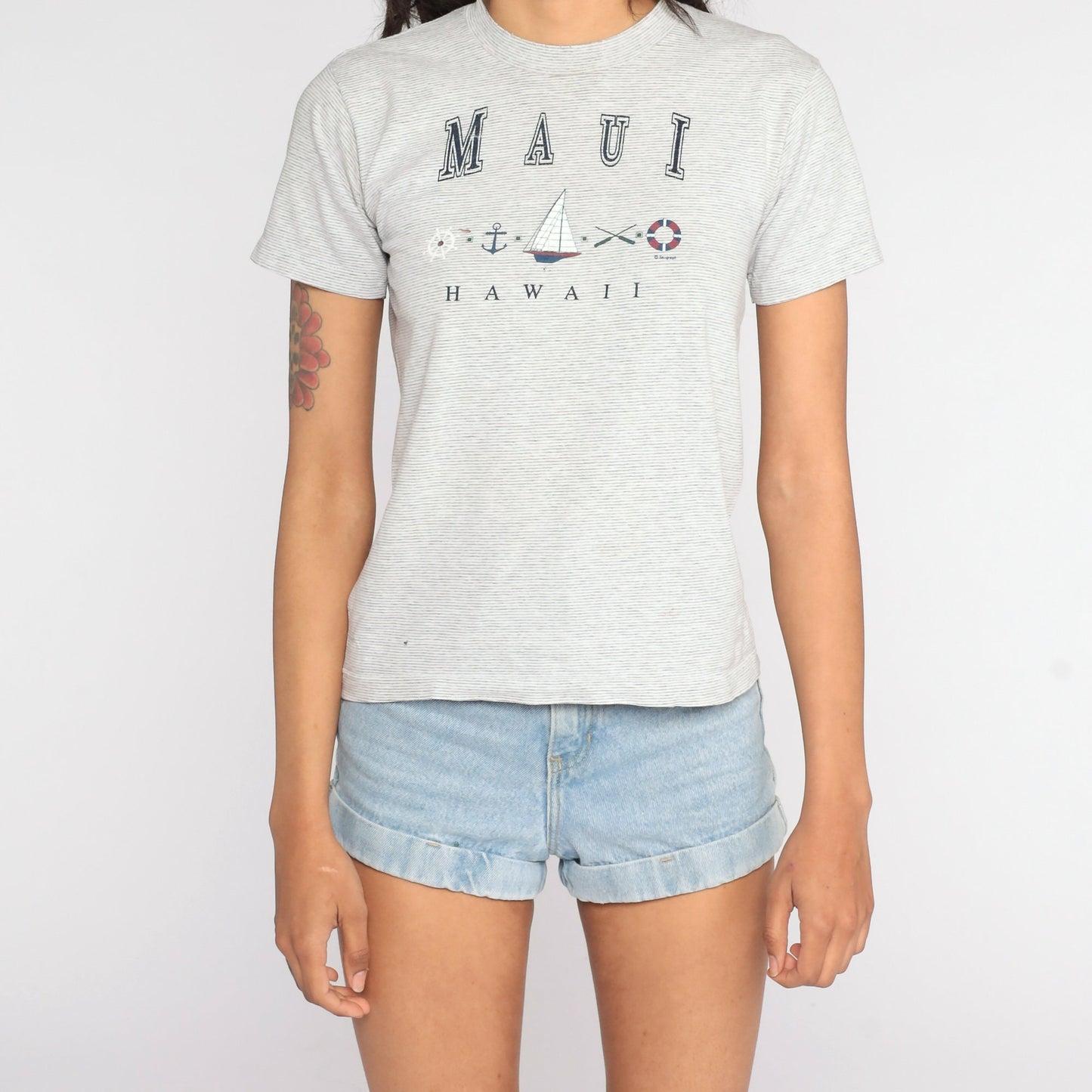 90s Hawaii Maui Nautical Sailboat Graphic Tee Grey Extra Small