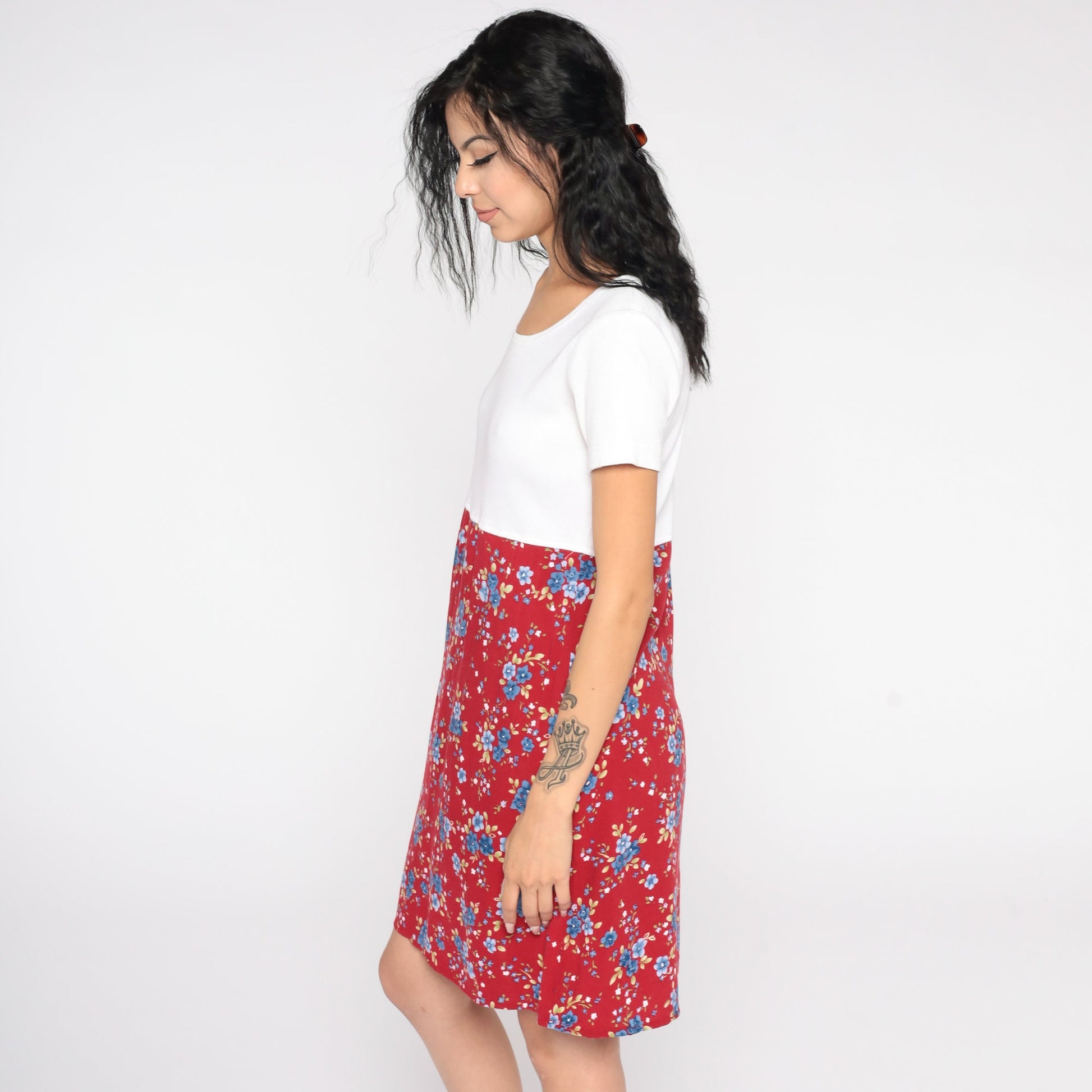 90s Bobbie Brooks Floral Mini Dress Red White High Waist Small