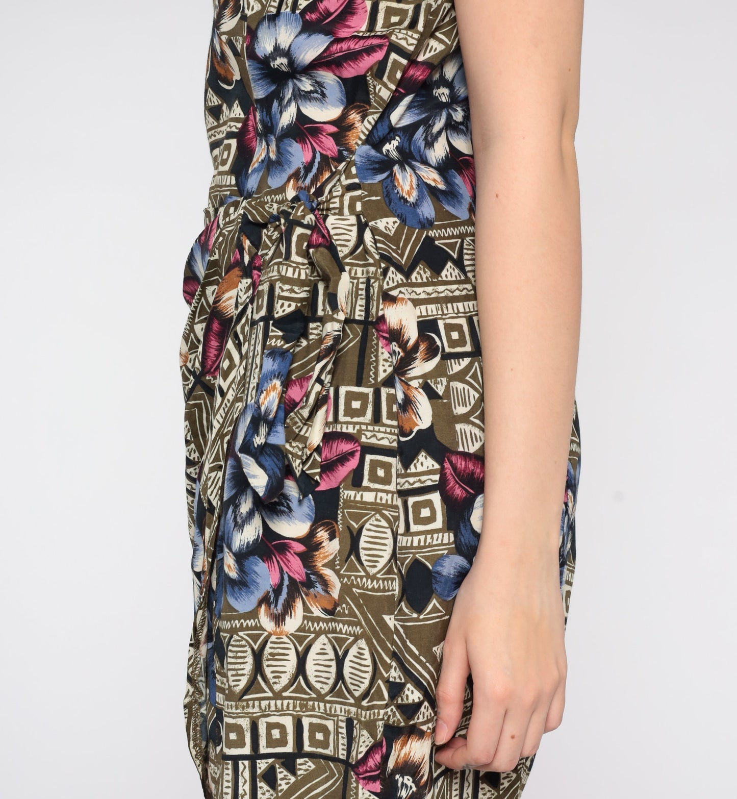 90s Rampage Floral Mini Dress Tropical Flower Print Shift Wrap Skirt Small