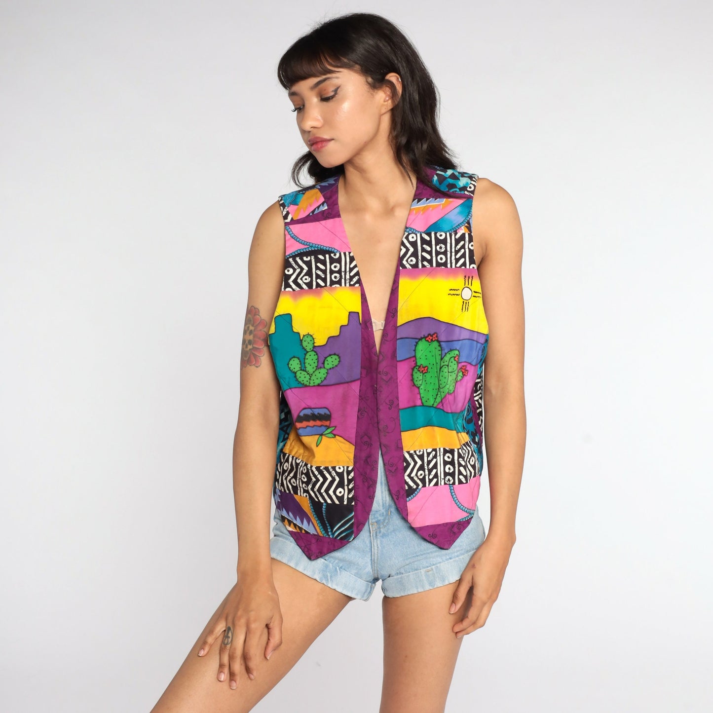 90s Southwestern Cactus Desert Print Vest Small Medium