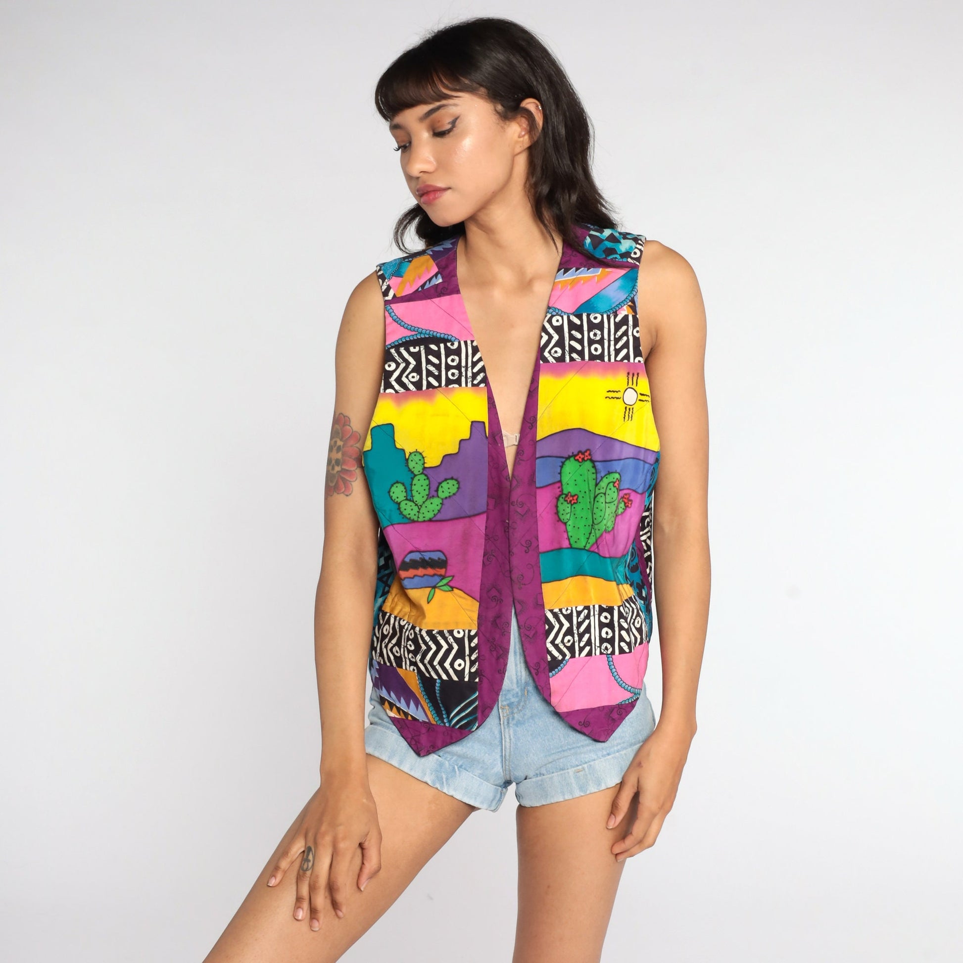 90s Southwestern Cactus Desert Print Vest Small Medium