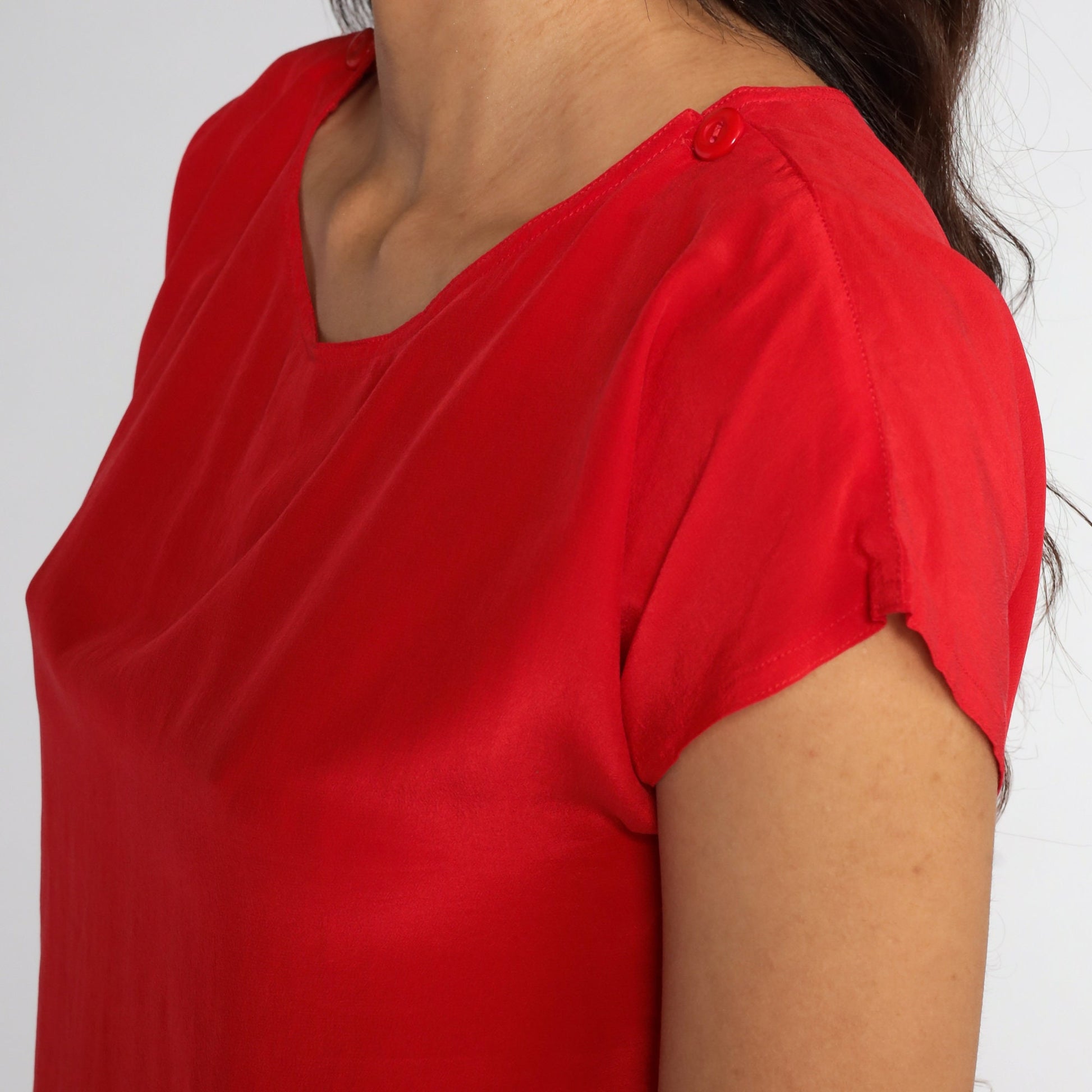 80s Red Silk Short Sleeve Blouse Jonathan Martin Small S