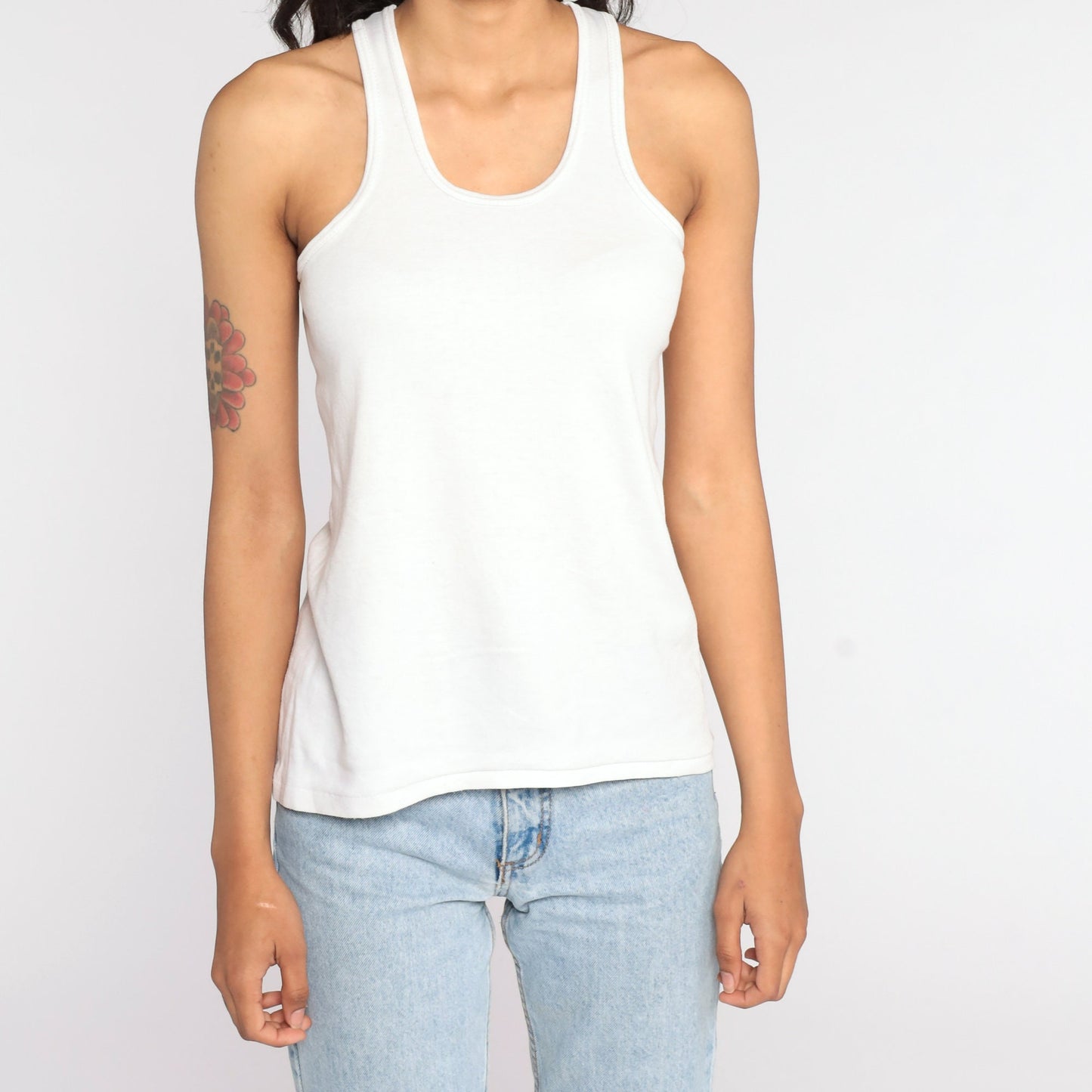 90s Plain White Cotton Tank Top Unisex Medium