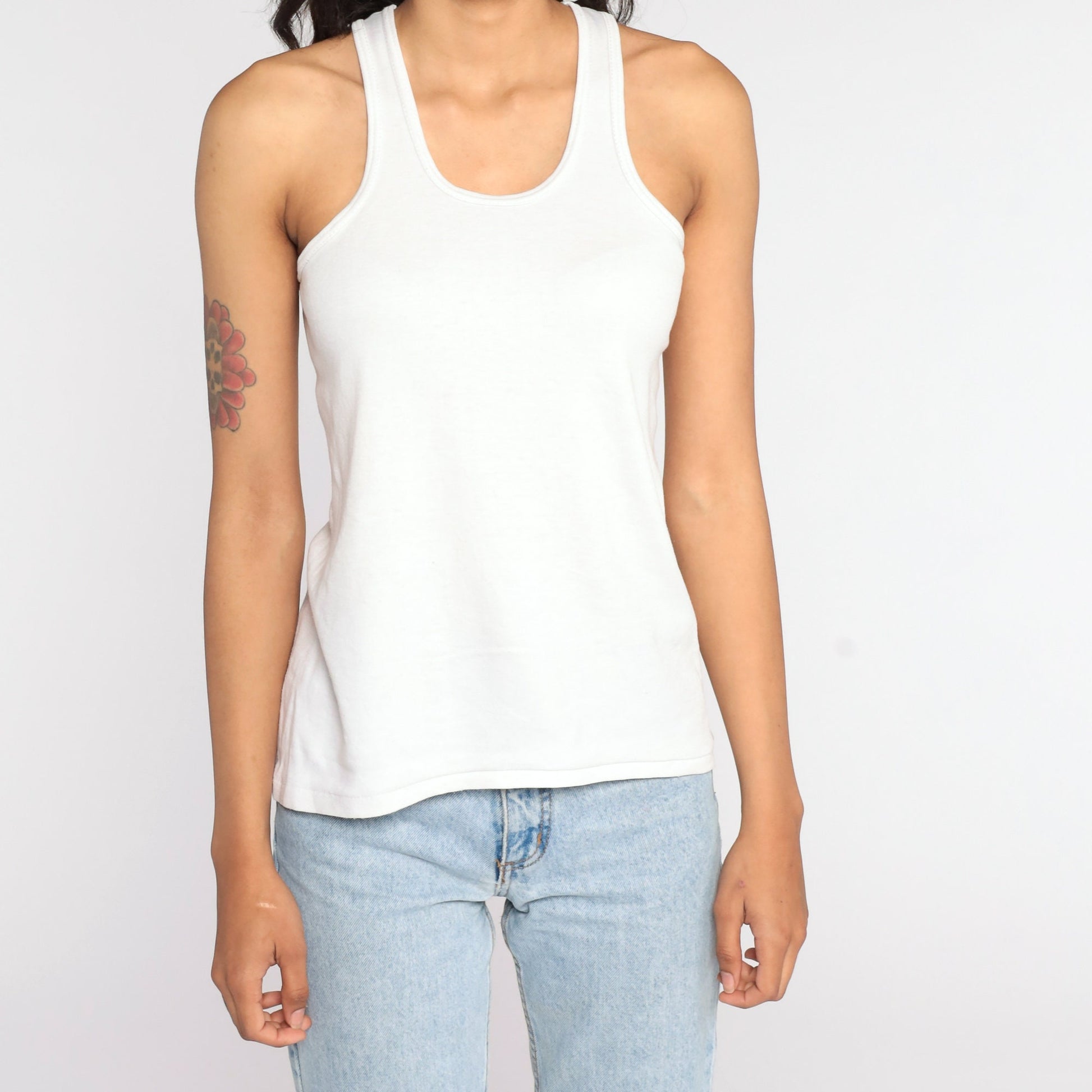 90s Plain White Cotton Tank Top Unisex Medium