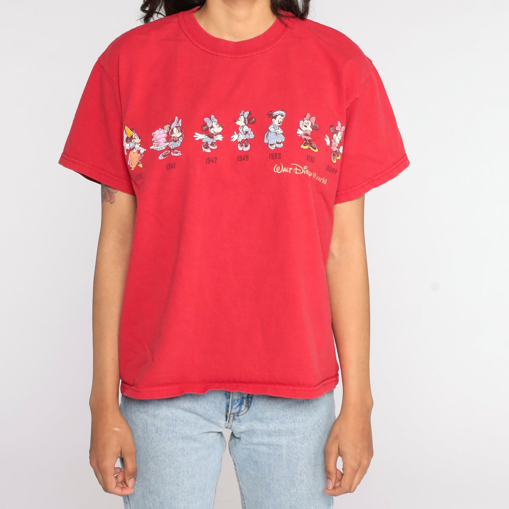 90s Minnie Mouse Walt Disney Graphic T-Shirt Red Cotton Small