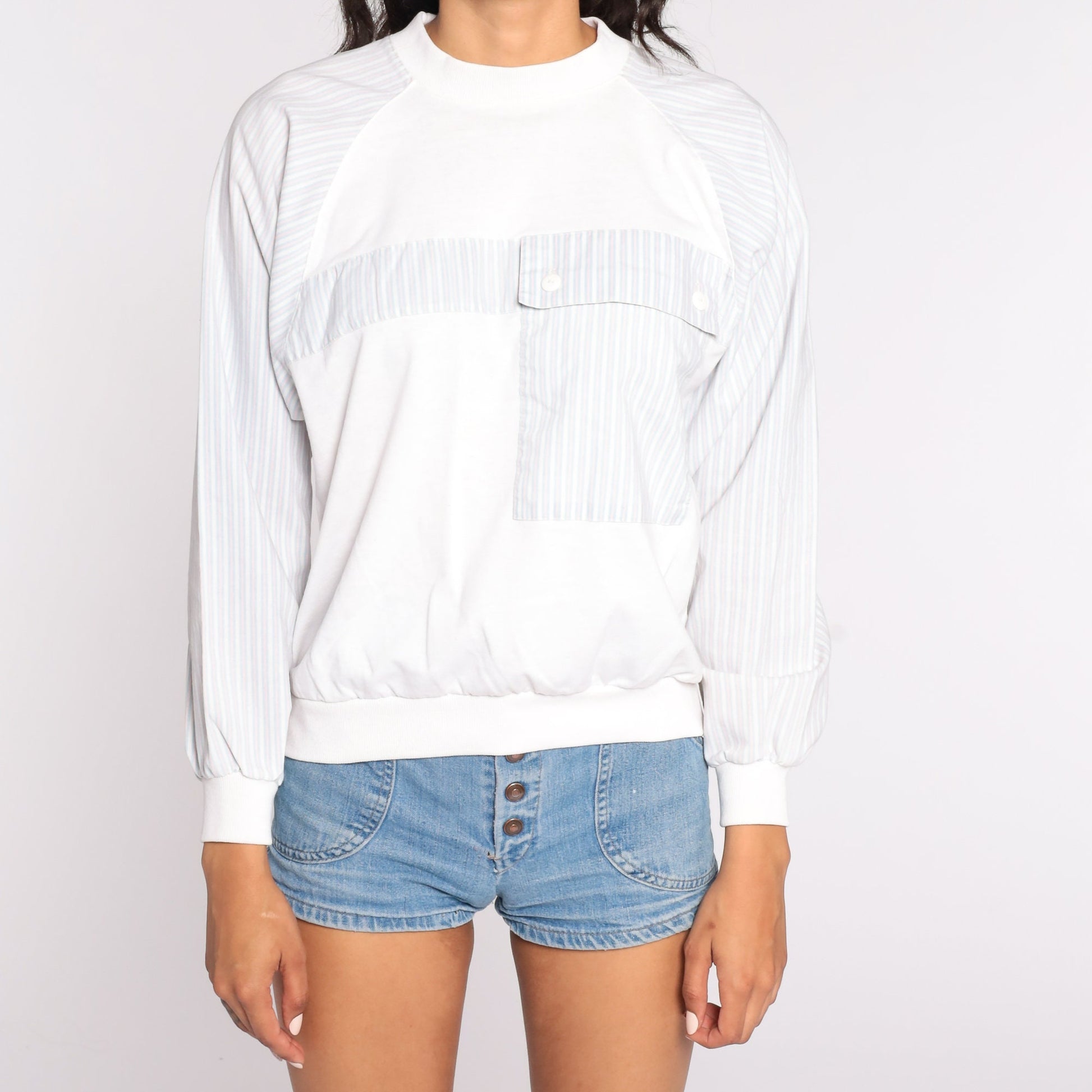 80s Jantzen White Striped Raglan Long Sleeve Shirt Medium