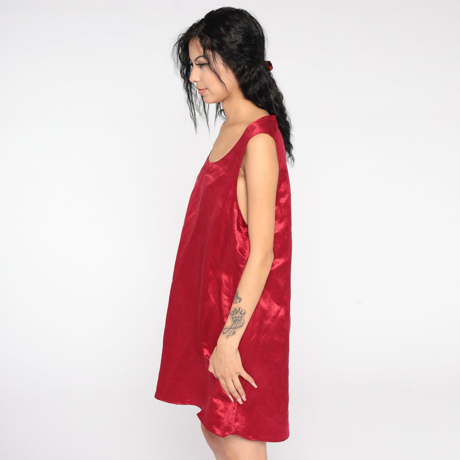 90s Red Satin Mini Slip Dress Sheath Sleeveless Cocktail Large L