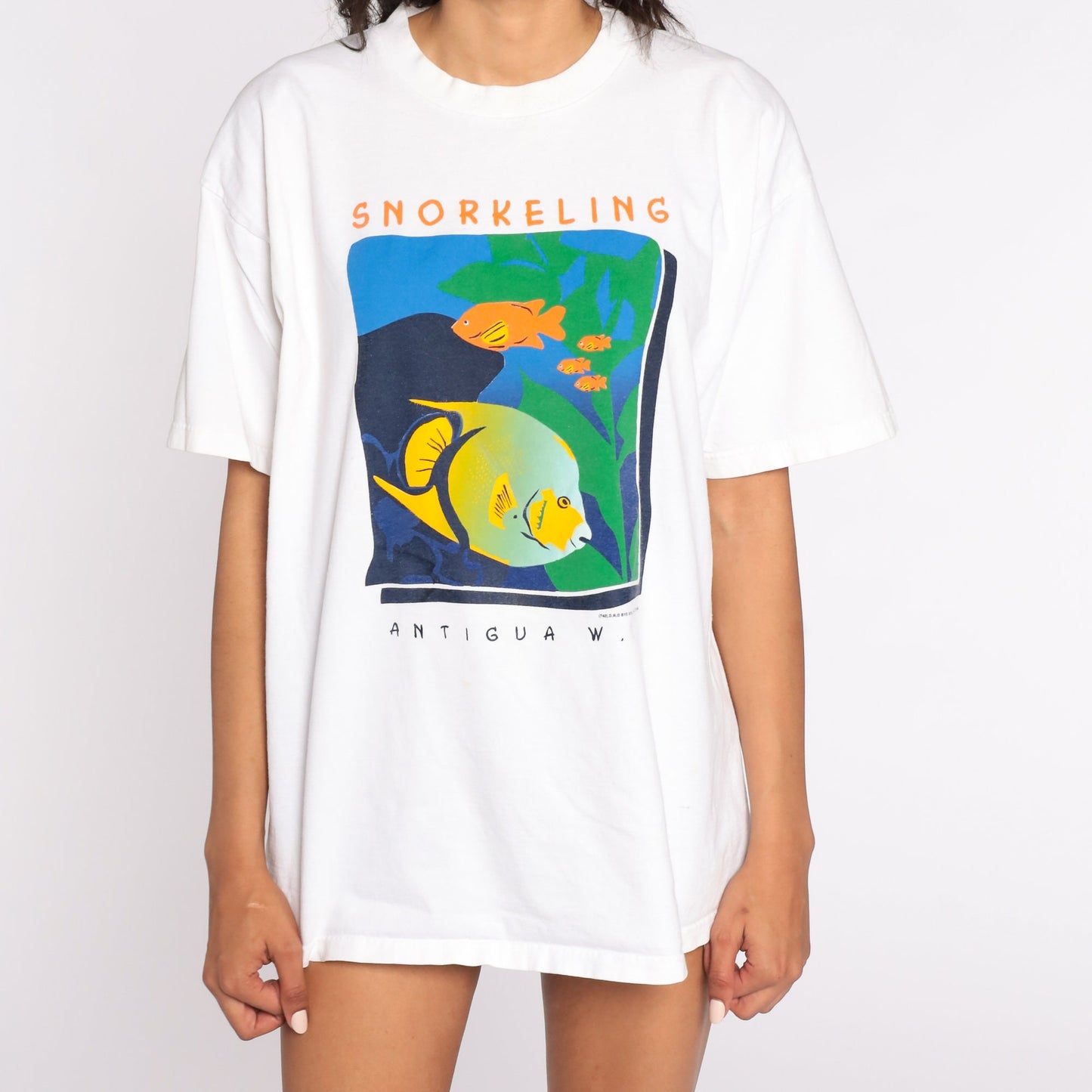 90s Antigua Tropical Fish Neon Graphic T-Shirt Cotton Single Stitch Extra Large XL