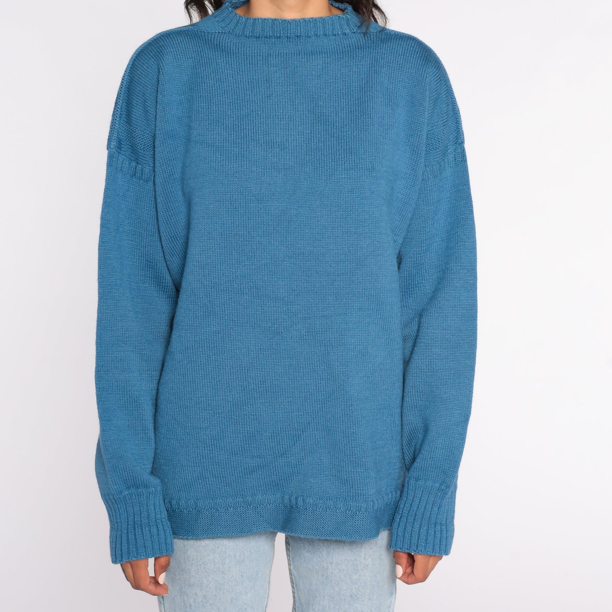 80s Blue Wool Pullover Sweater Men's Large Knit Jumper