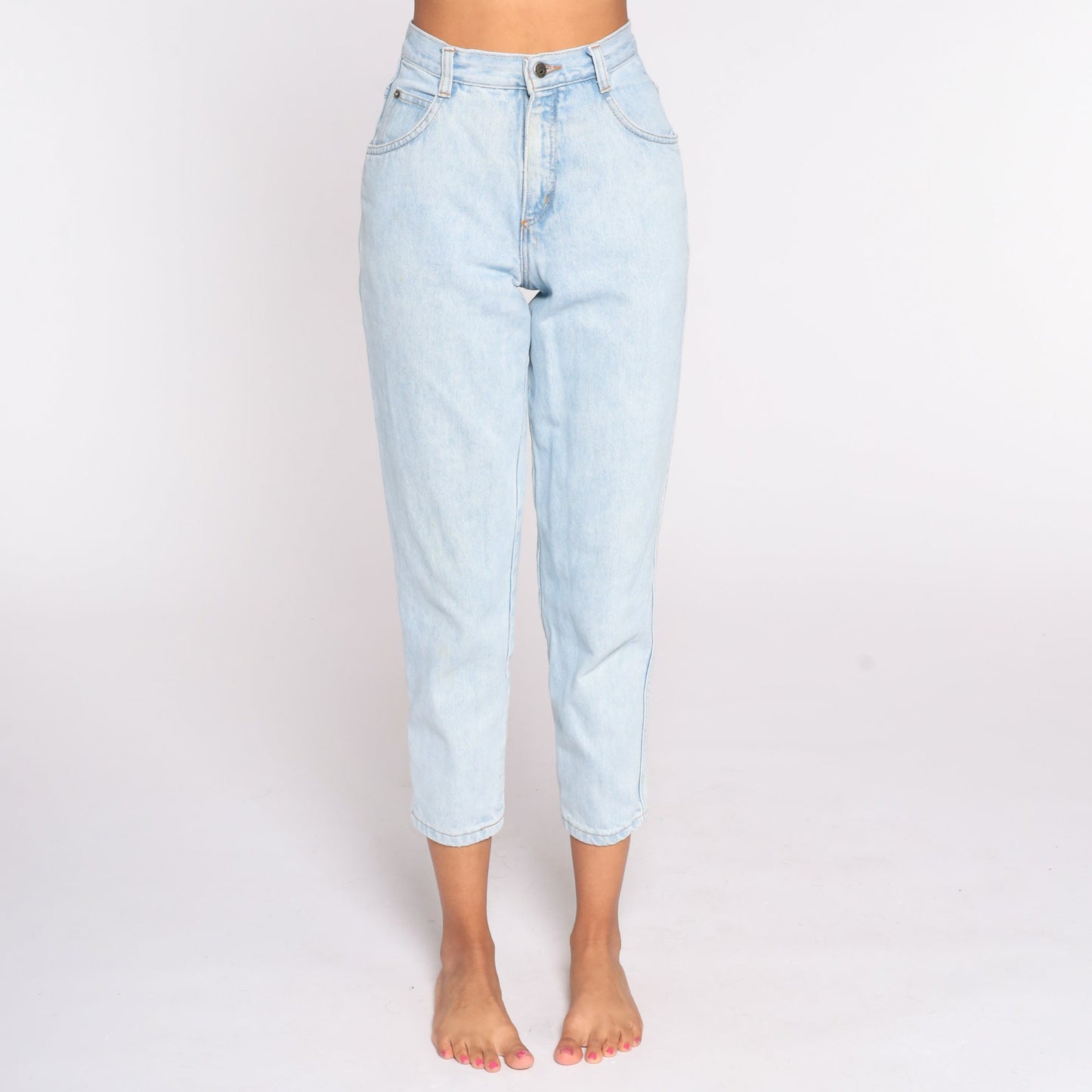 90s Bonjour High Waist Mom Jeans Light Blue Denim Tapered Extra Small