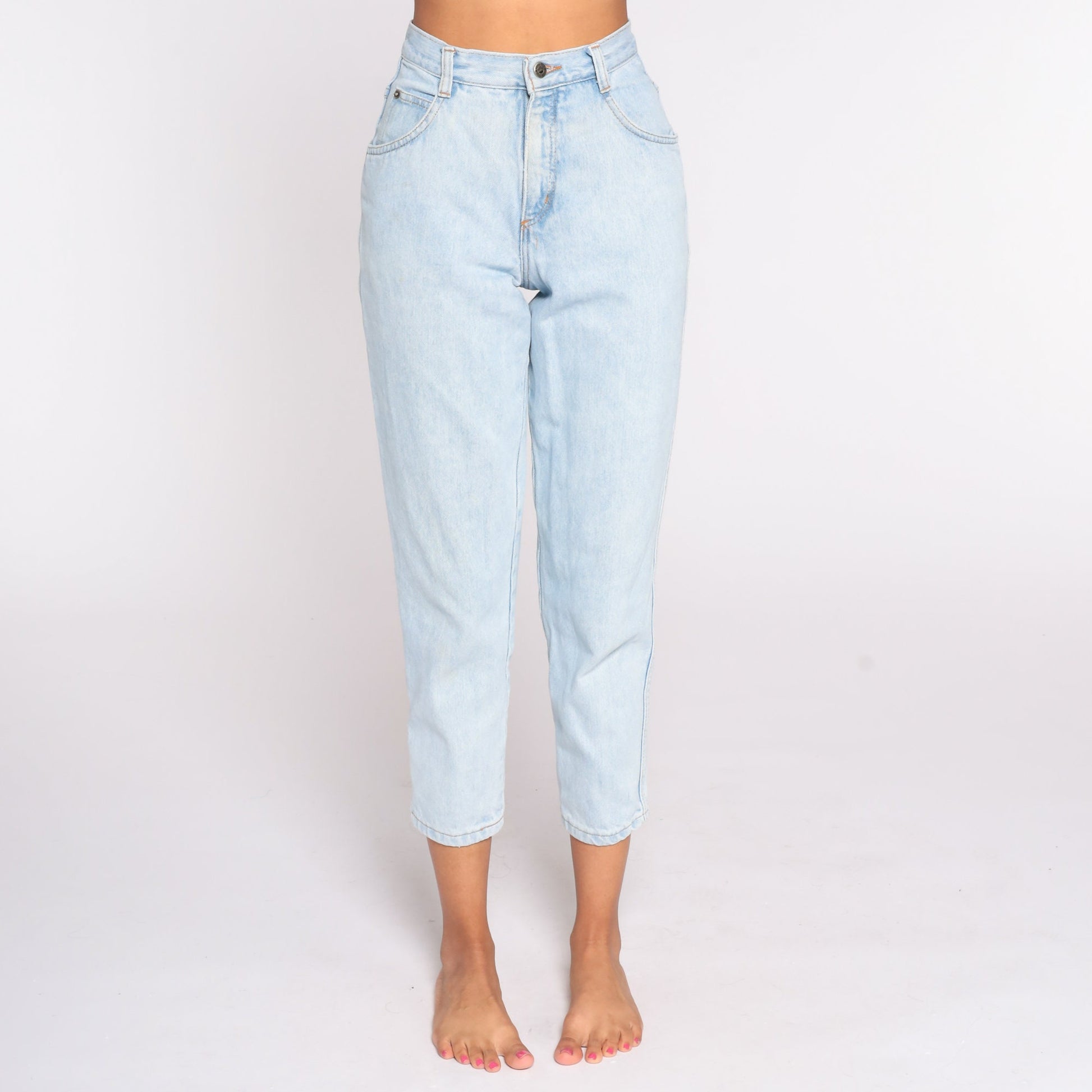 90s Bonjour High Waist Mom Jeans Light Blue Denim Tapered Extra Small