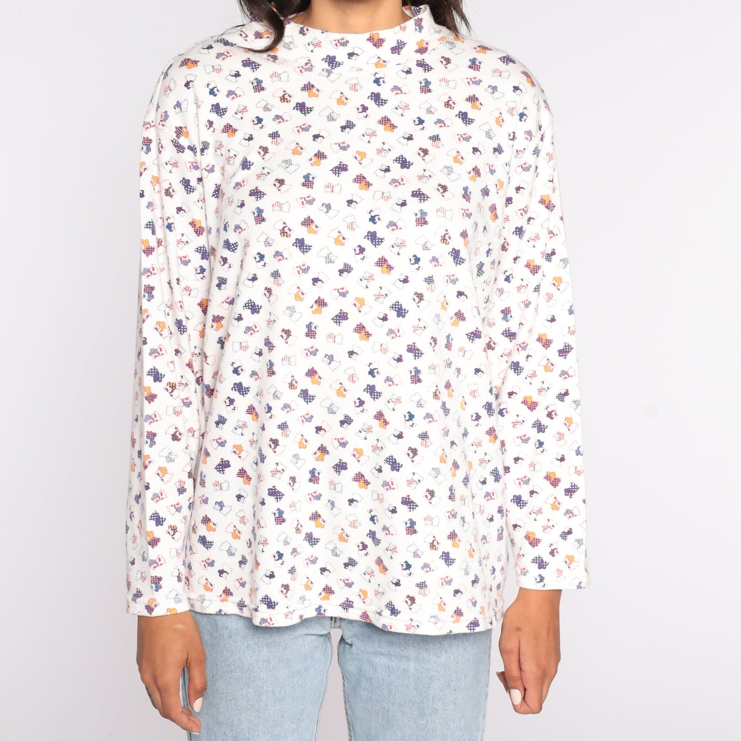 90s Puppy Dog All Over Print Long Sleeve T-Shirt White Extra Extra Large XXL
