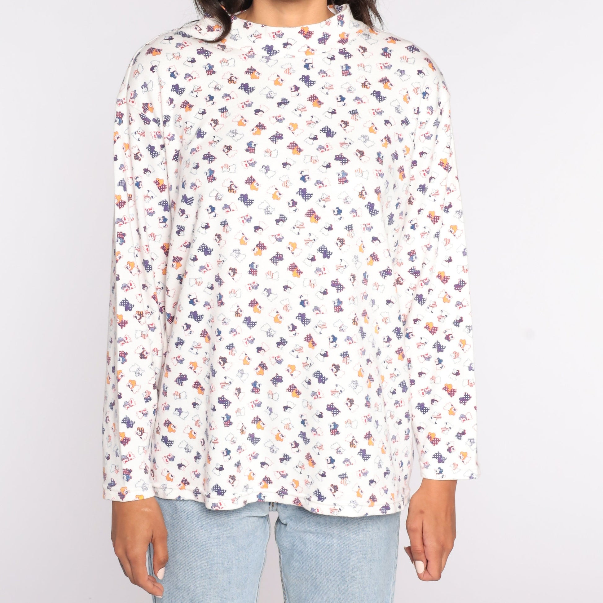 90s Puppy Dog All Over Print Long Sleeve T-Shirt White Extra Extra Large XXL