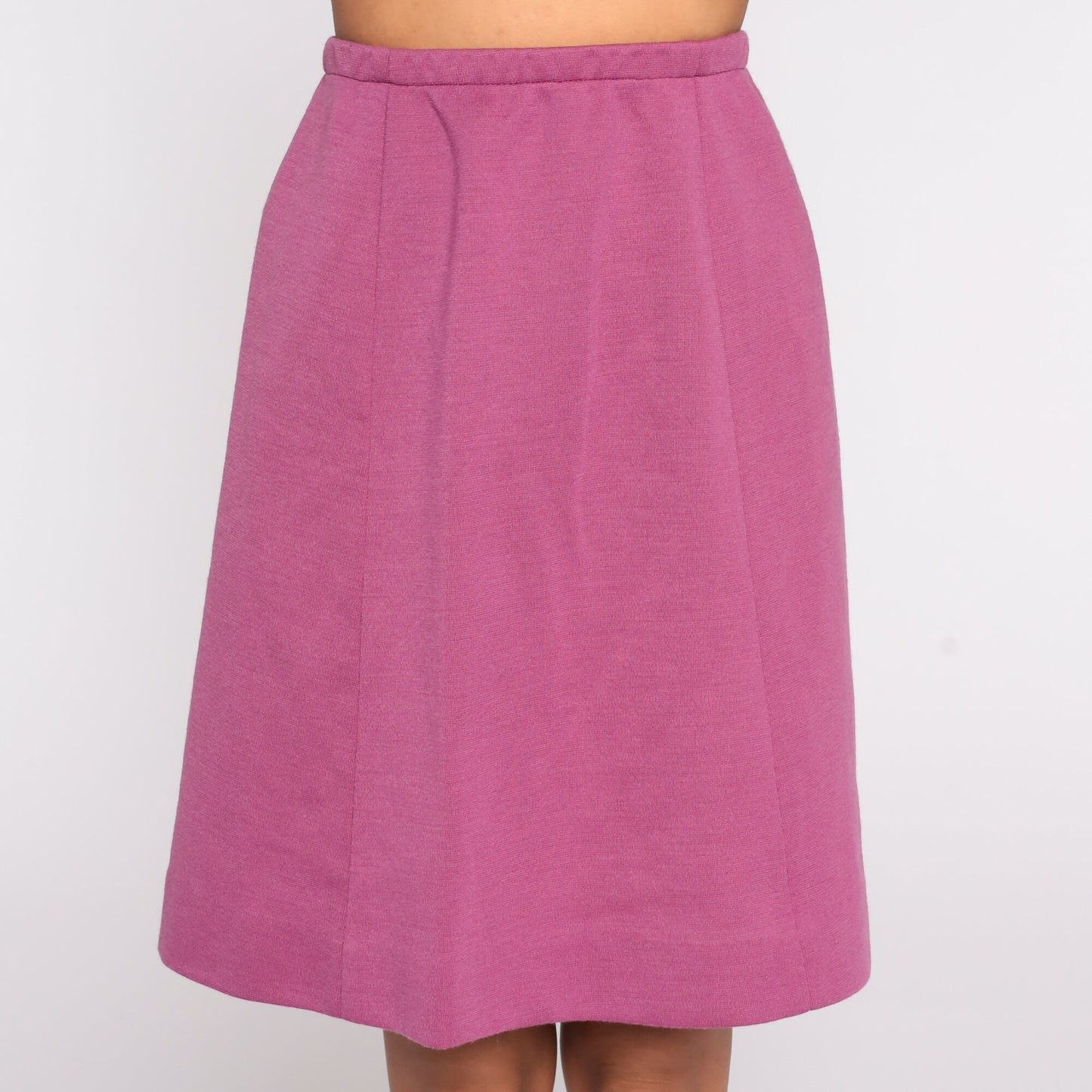70s Purple Wool Blend Knee-Length Skirt High Waisted A-Line Small