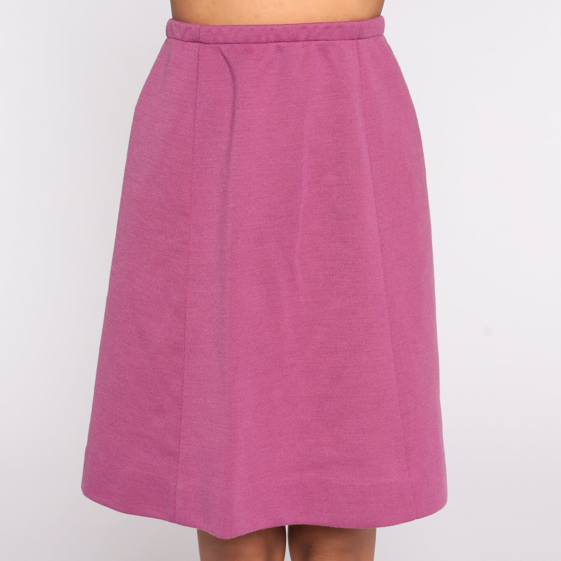 70s Purple Wool Blend Knee-Length Skirt High Waisted A-Line Small