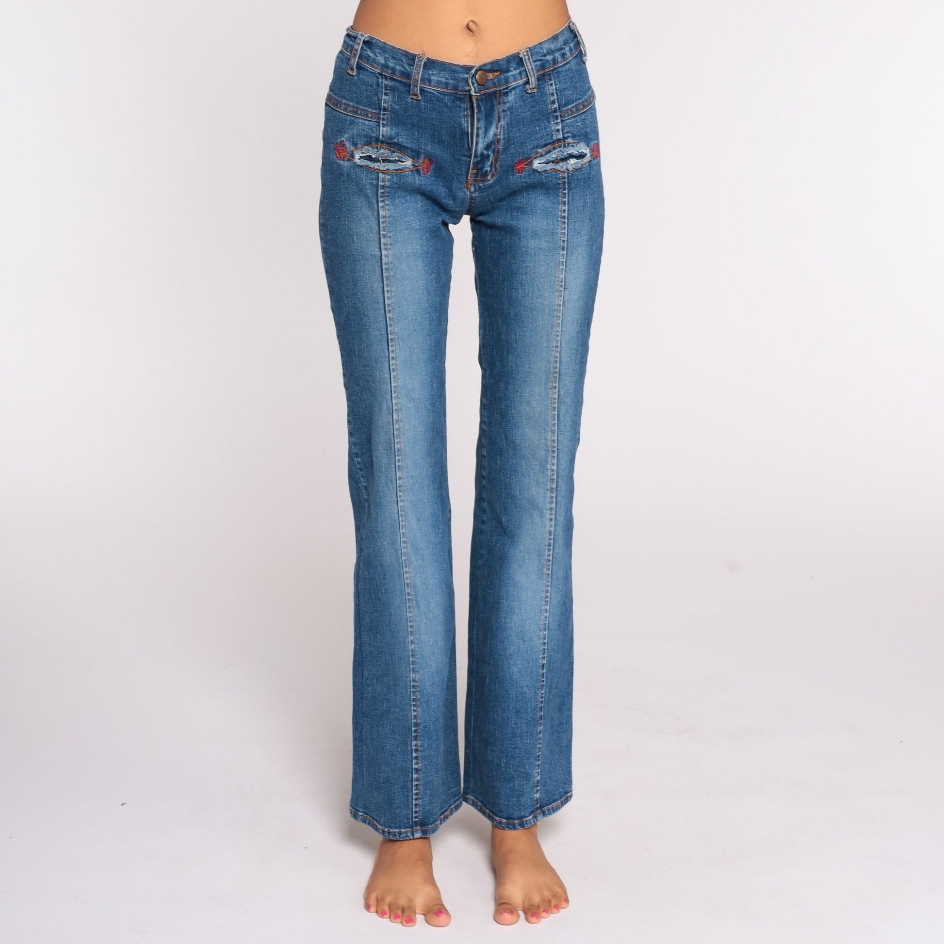 Y2K Low Rise Flare Jeans Blue Denim Spandex Extra Small XS