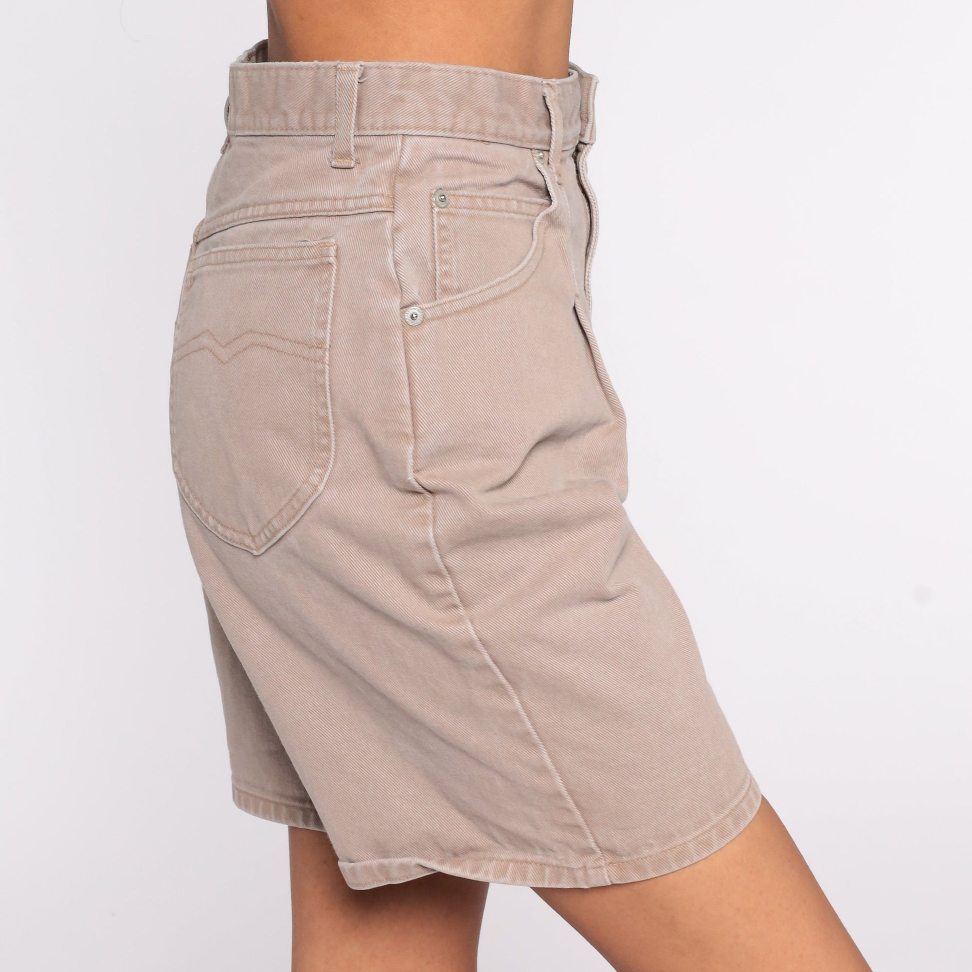 90s Cenza Tan Denim Shorts High Waisted Pleated Jean Bermuda Small