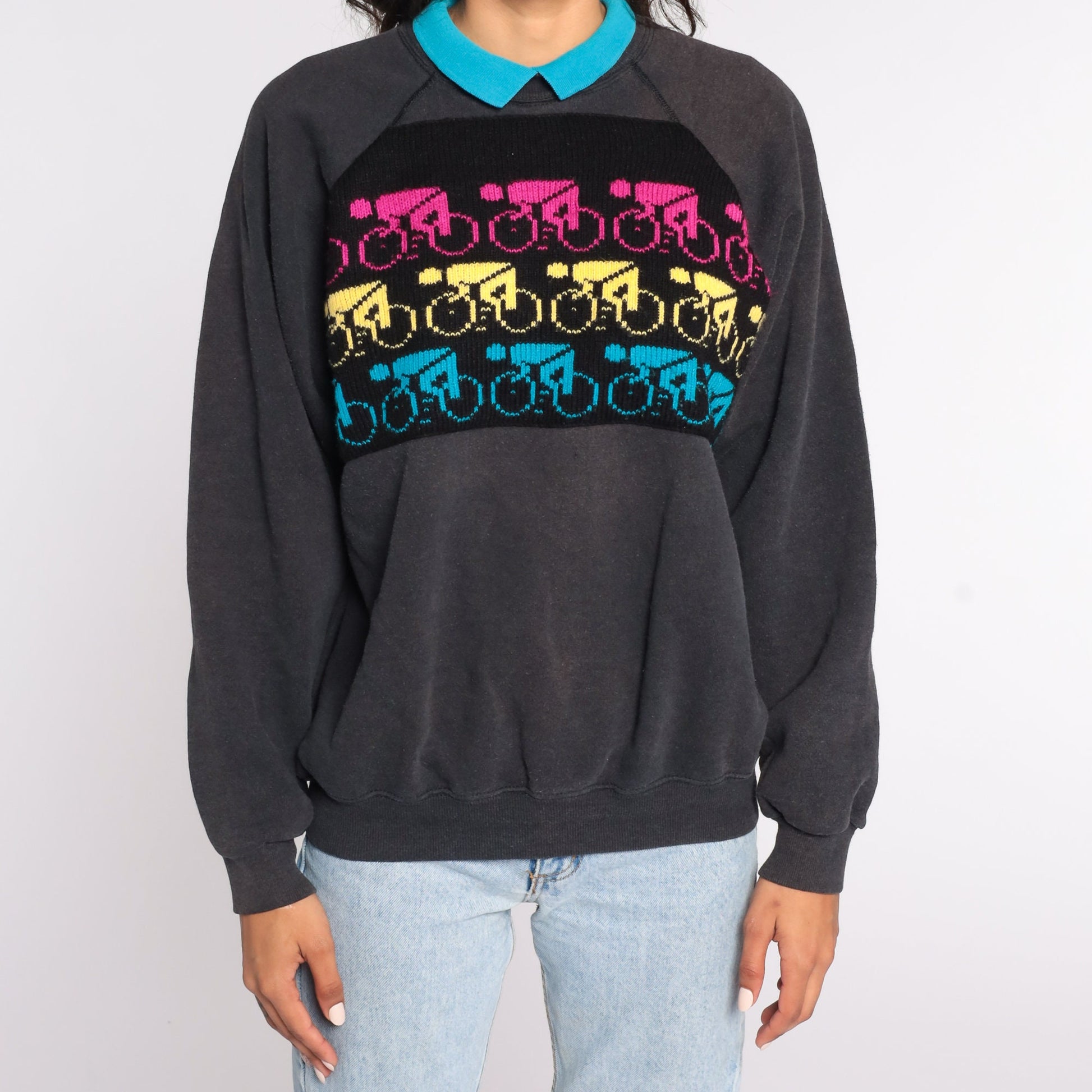90s Hanes Cycling Graphic Sweatshirt Collared Pullover Large L