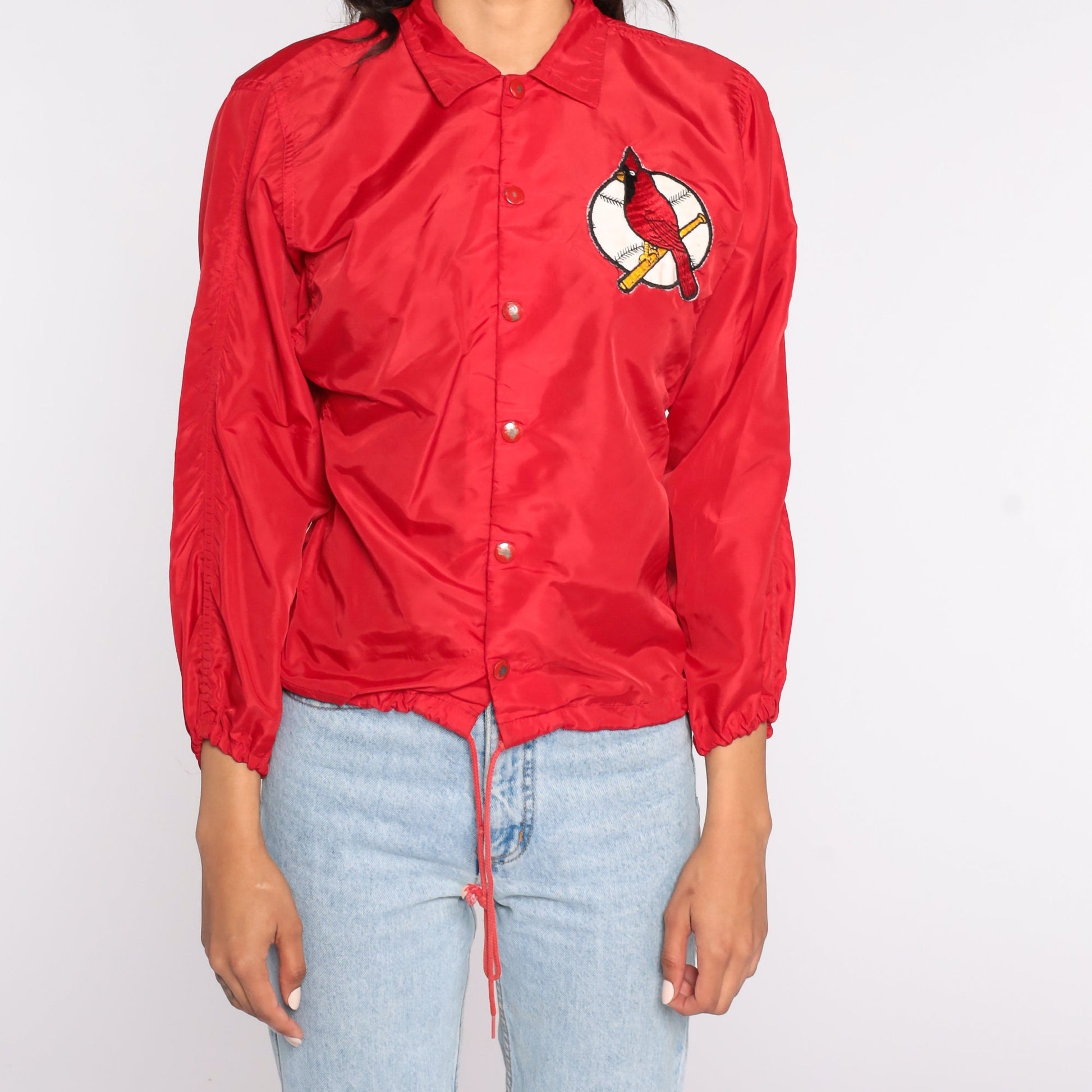 80s St Louis Cardinals MLB Snap Jacket Nylon Coach Varsity Red Extra Small