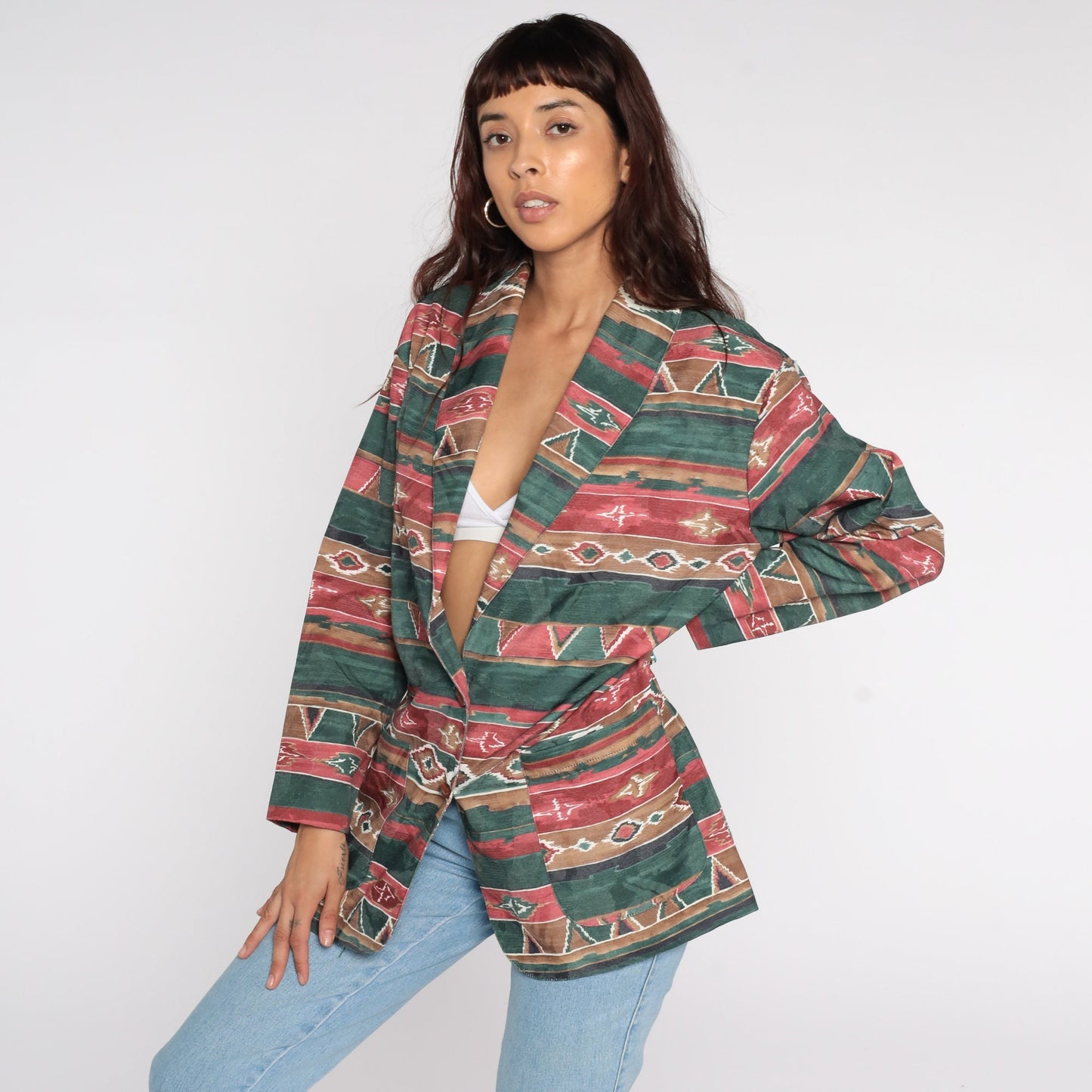 80s Southwestern Tribal Aztec Blazer Cotton Jacket Medium