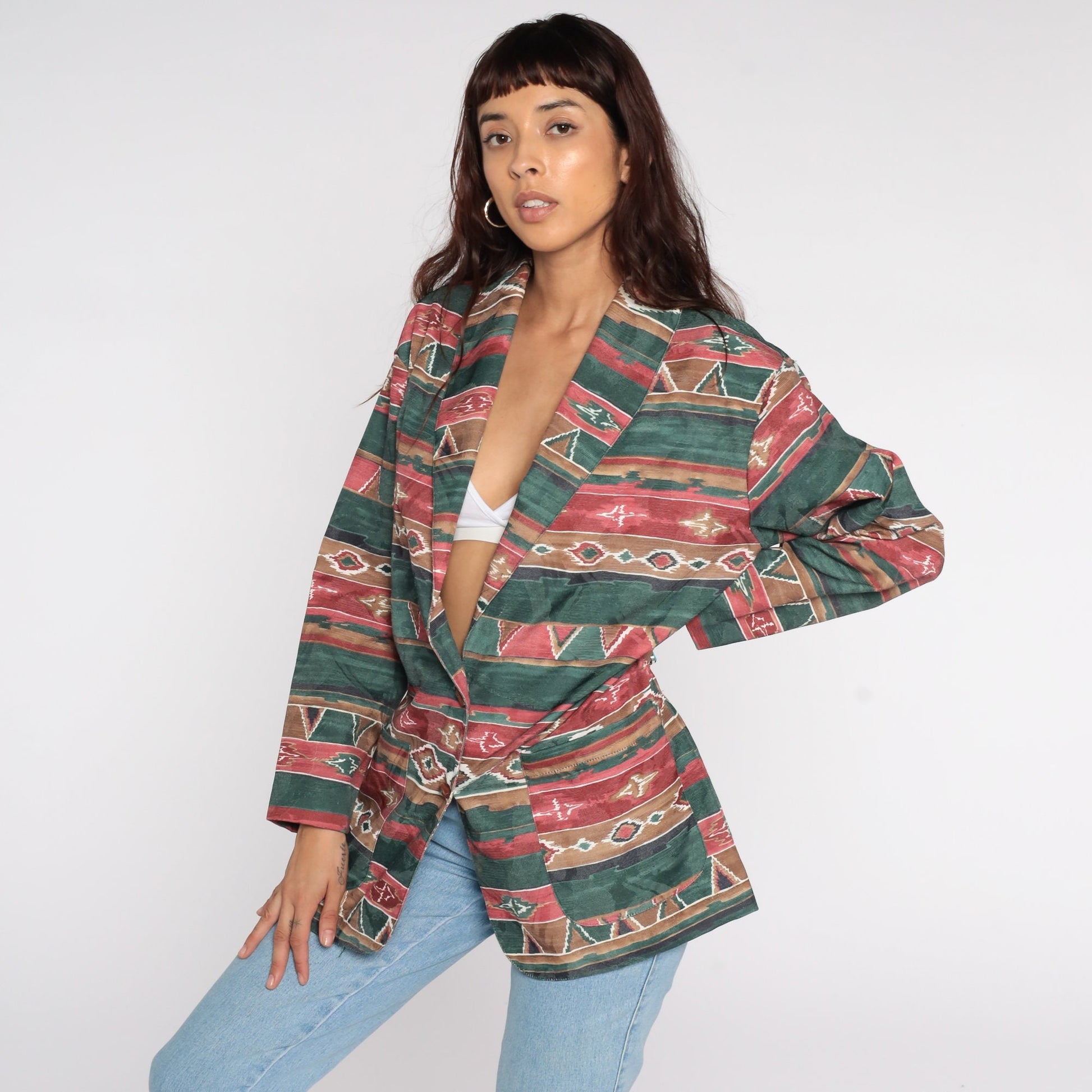 80s Southwestern Tribal Aztec Blazer Cotton Jacket Medium