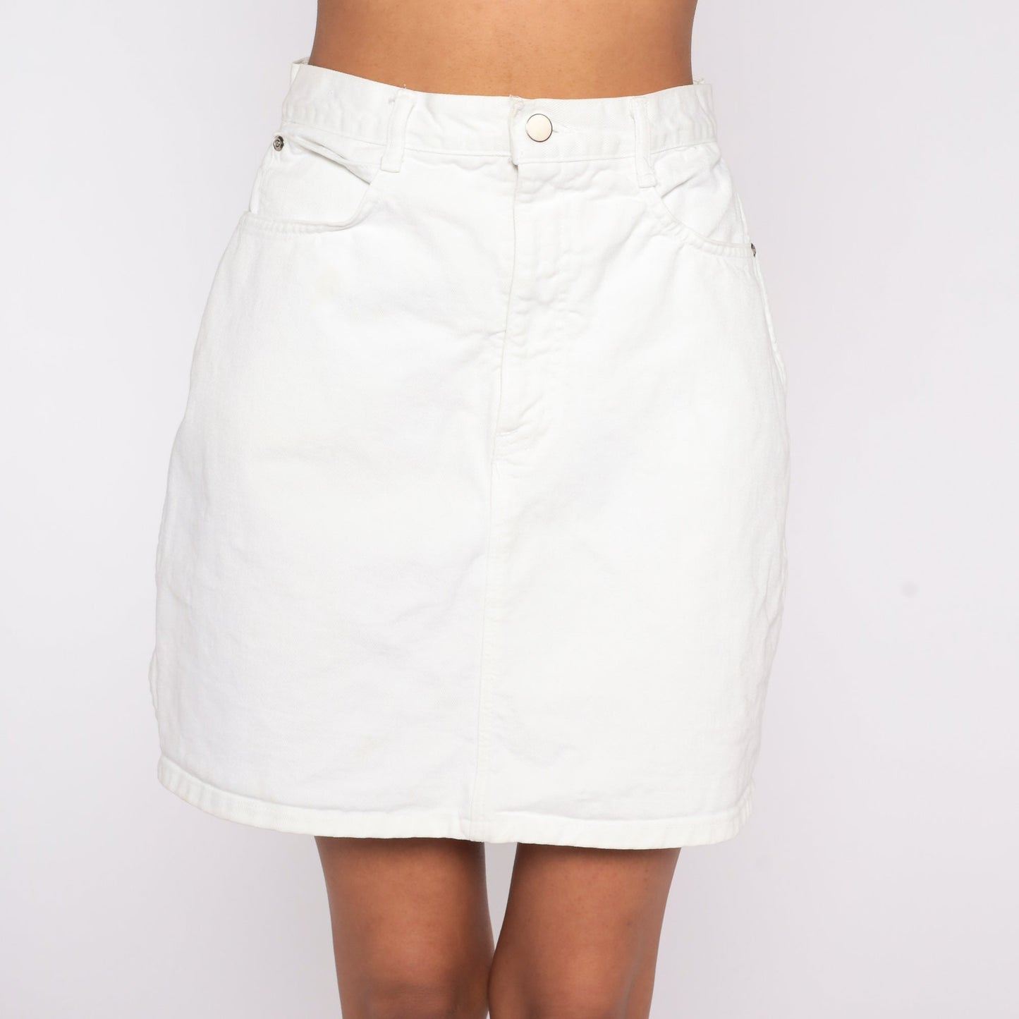80s White Denim Mini Skirt High Waisted Jean Pencil Small
