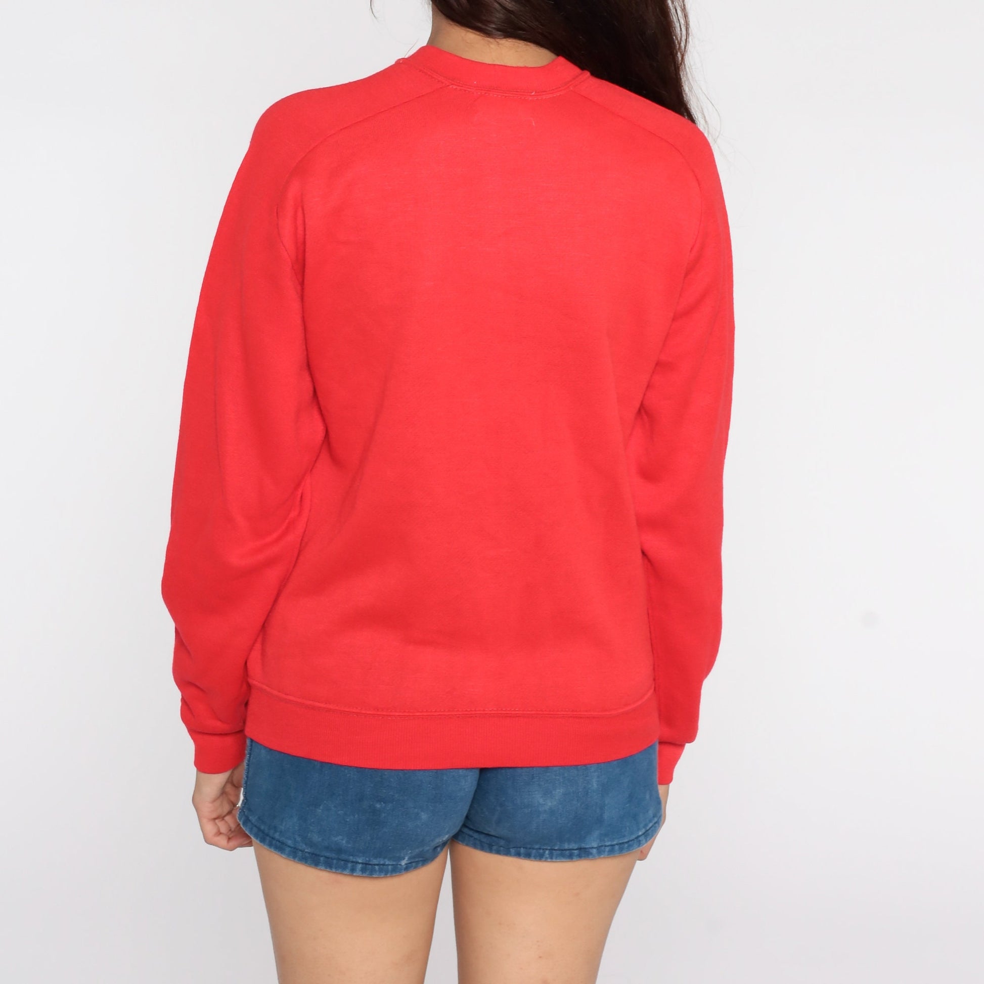 80s Red Crewneck Sweatshirt Faded Plain Vintage Medium