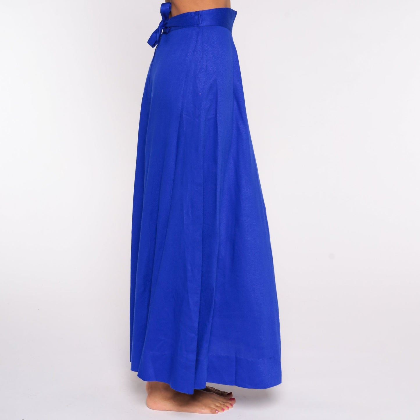 70s Purple-Blue High-Waisted Maxi Skirt Cotton Small