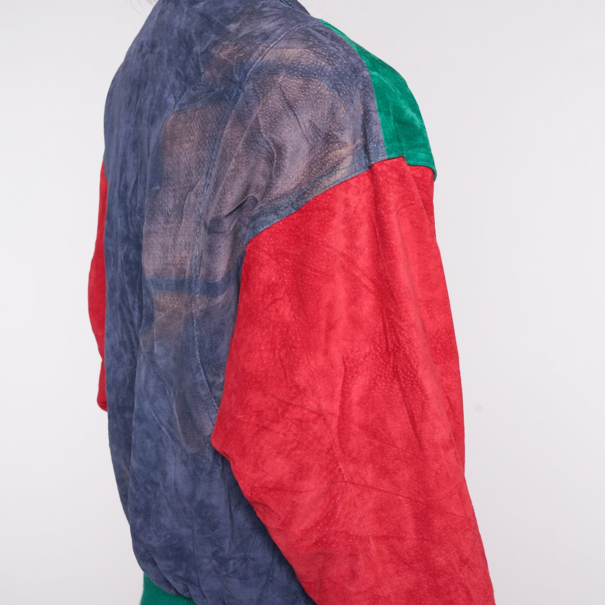90s Wilsons Suede Varsity Jacket Colour Block Green Red Blue Small S