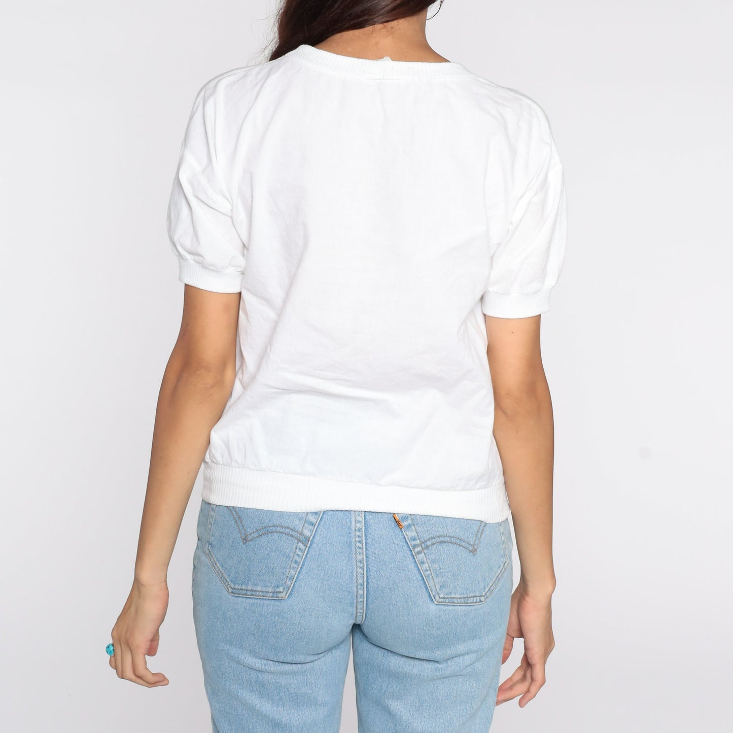 80s Aruba Palm Tree Graphic T-Shirt White Neon Small