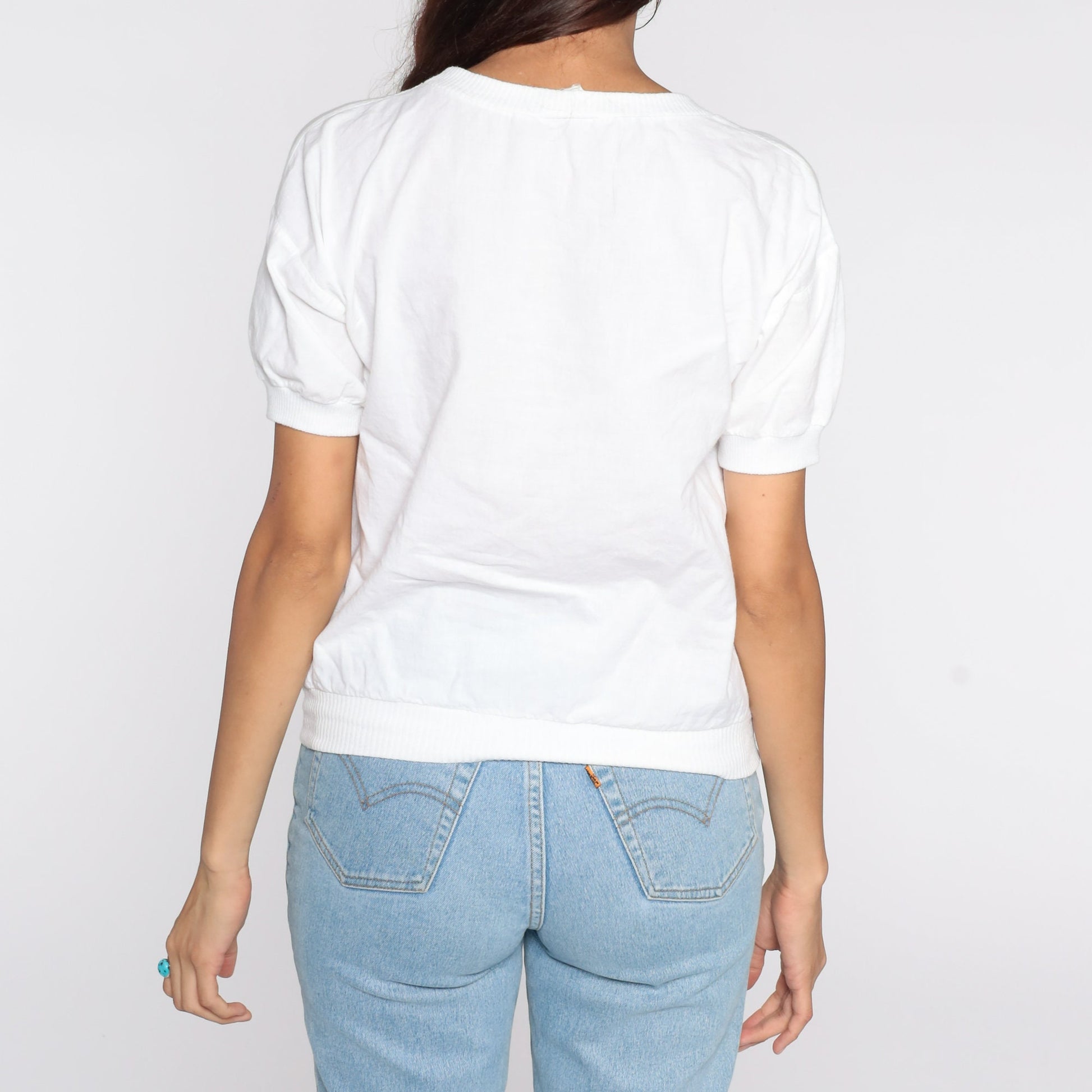 80s Aruba Palm Tree Graphic T-Shirt White Neon Small
