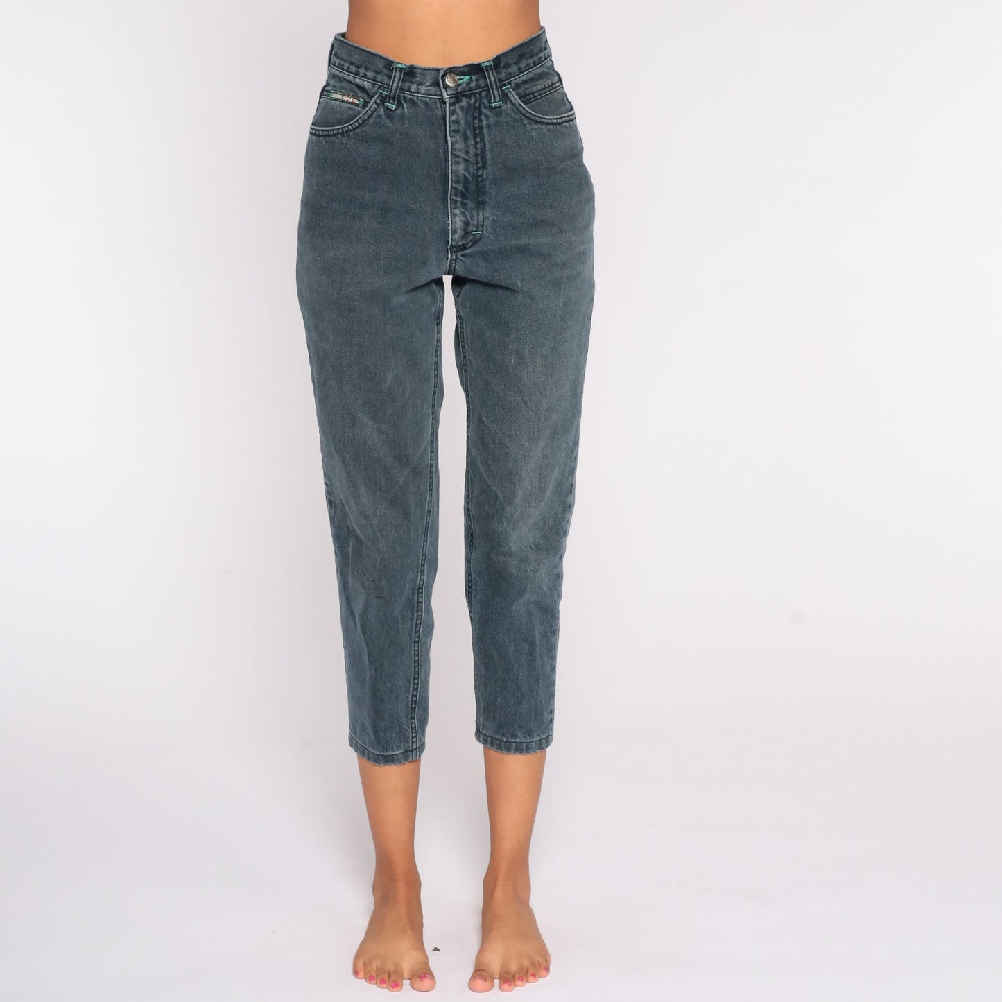 90s Lee Black Tapered High-Waist Denim Jeans Small 26