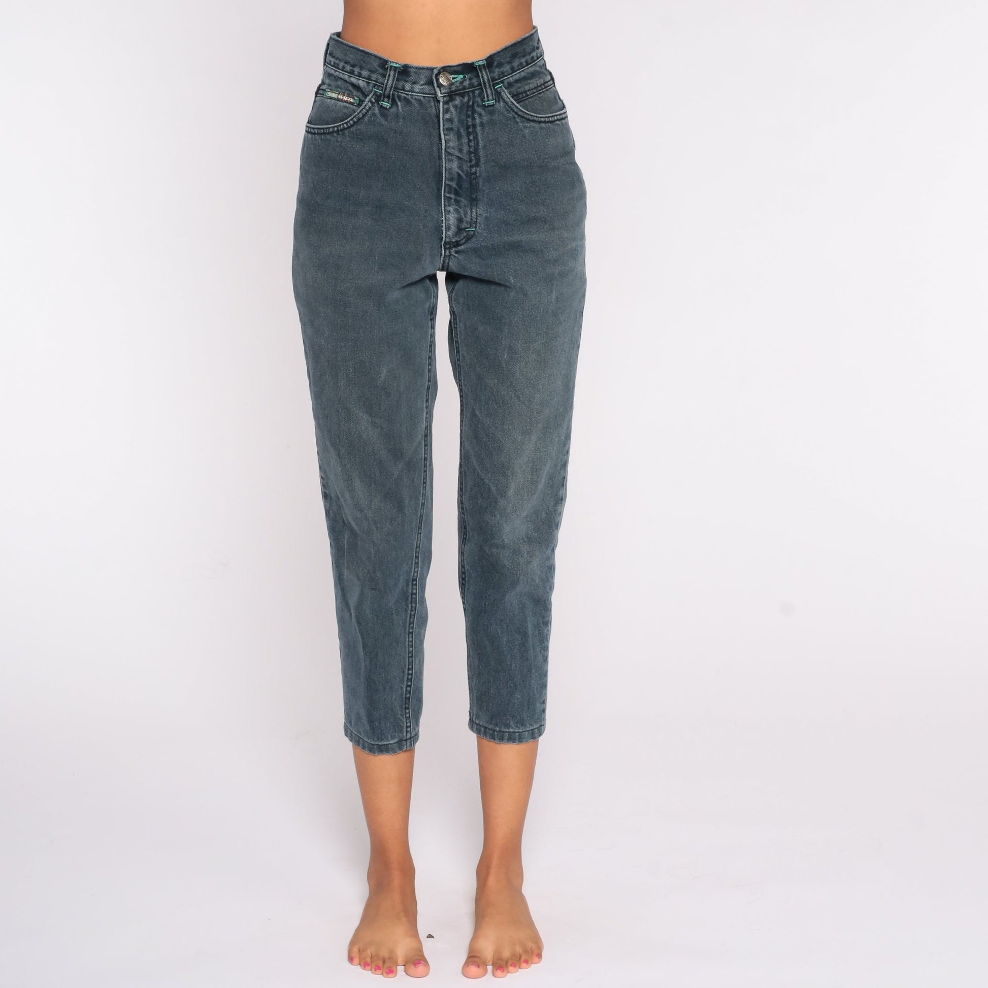 90s Lee Black Tapered High-Waist Denim Jeans Small 26