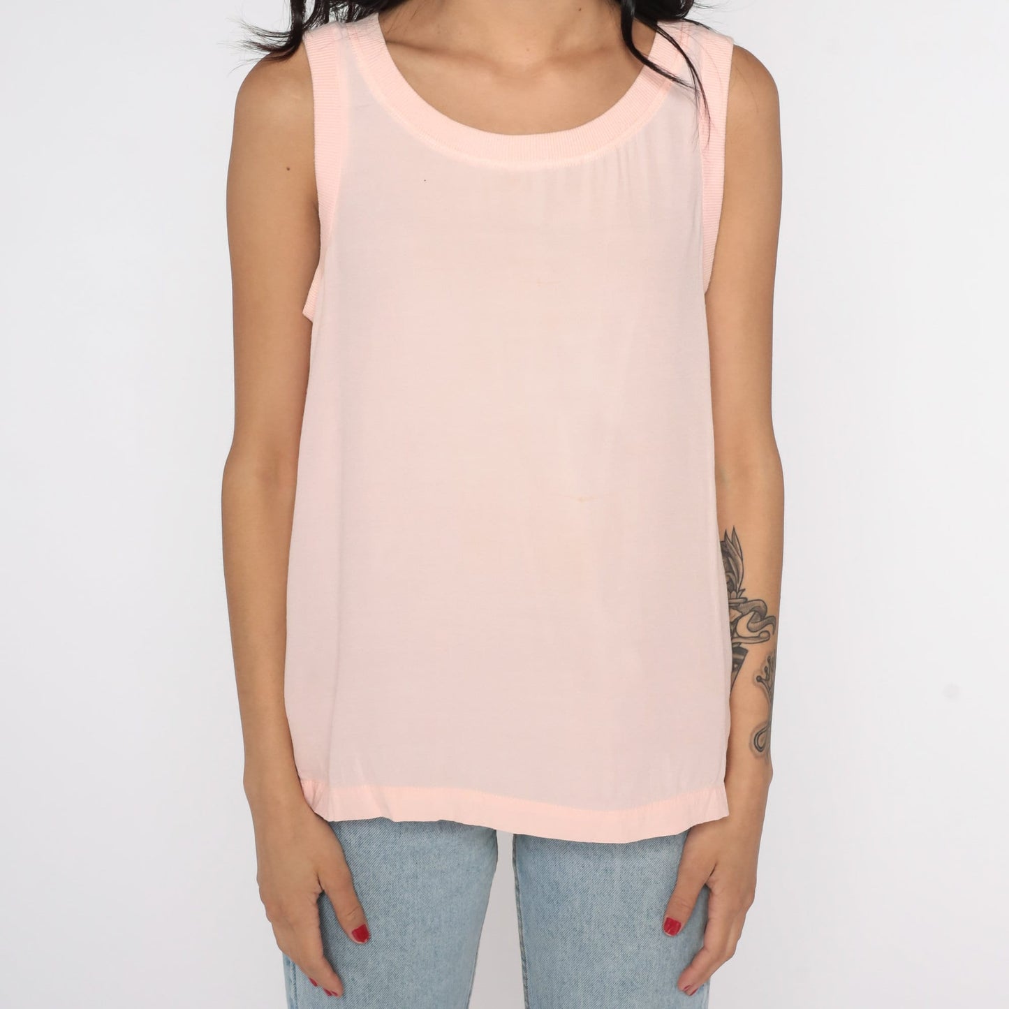 80s Baby Pink Tank Top Sleeveless Blouse Medium