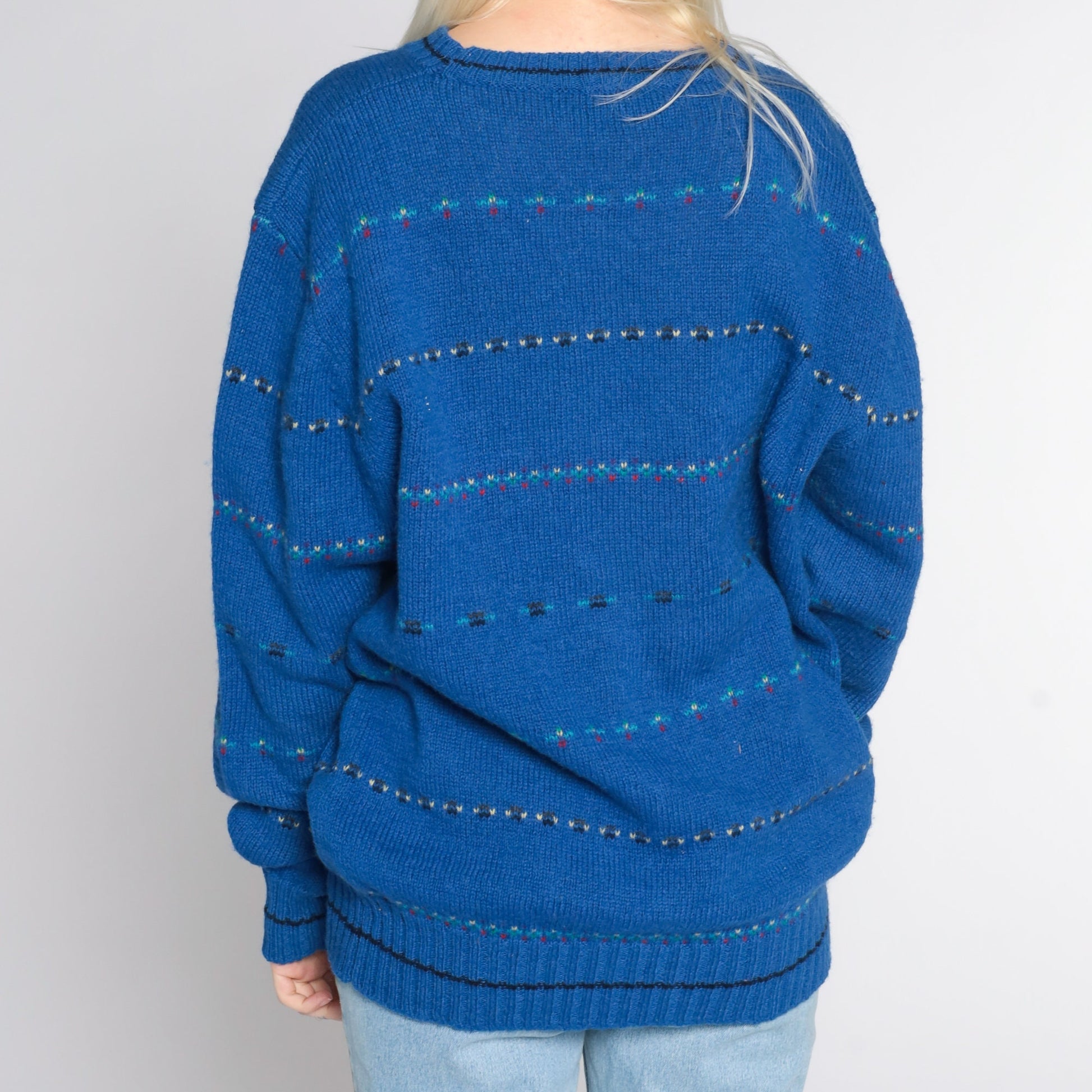 80s Gant Wool Striped Crewneck Sweater Blue Pullover Large