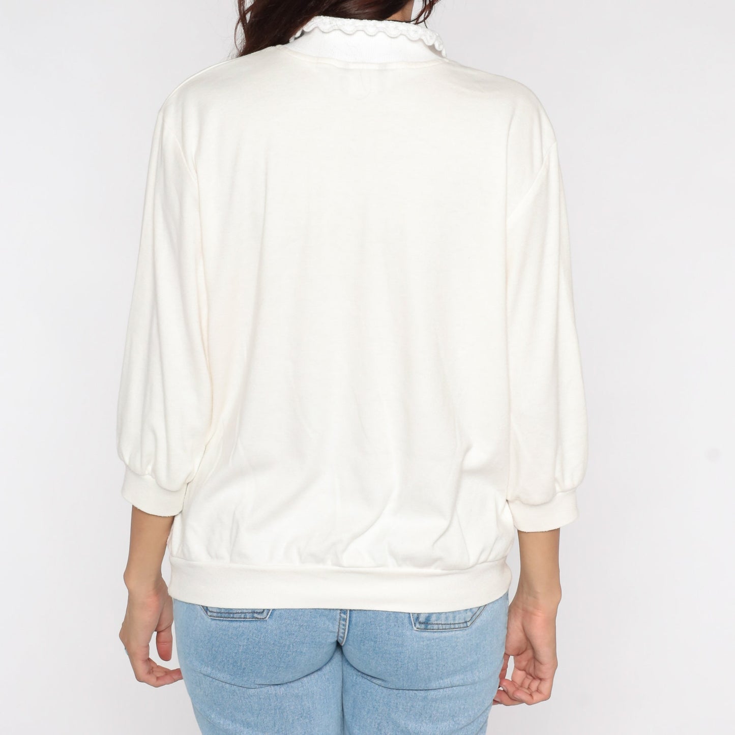 90s Country Home Collared Sweatshirt Cream Graphic Crewneck Large