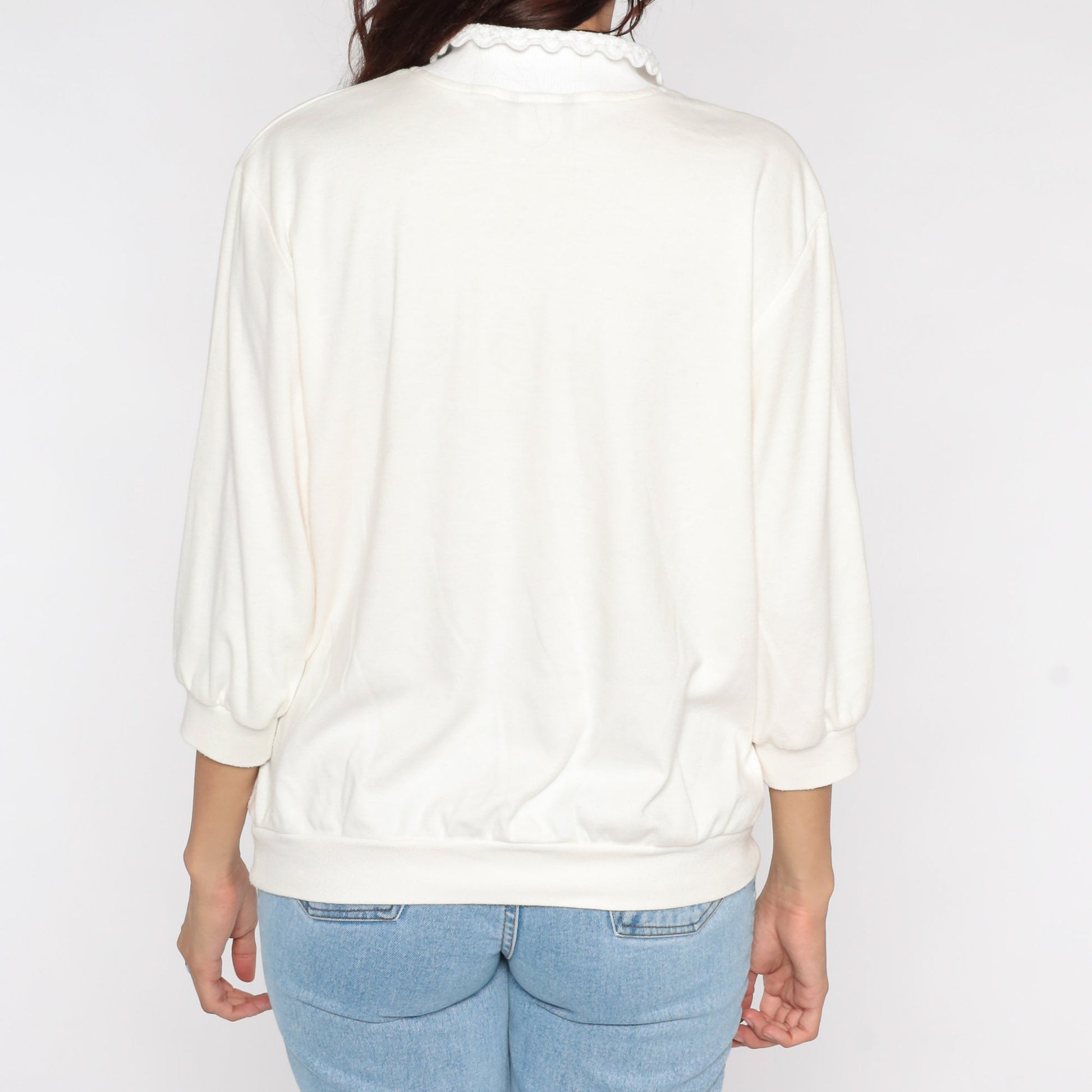 90s Country Home Collared Sweatshirt Cream Graphic Crewneck Large