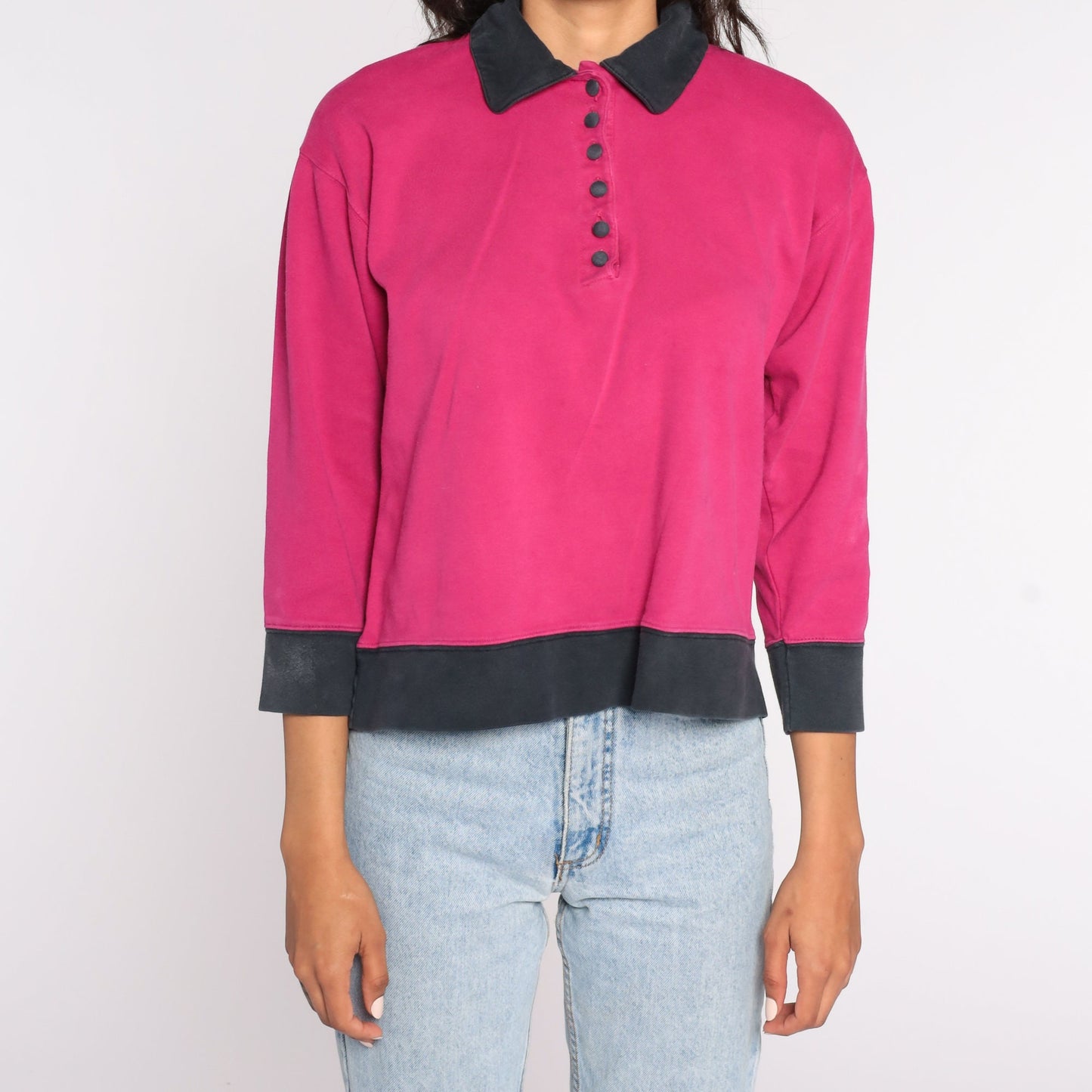 80s Pink Button-Up Shirt Cotton Blend Polo Small S