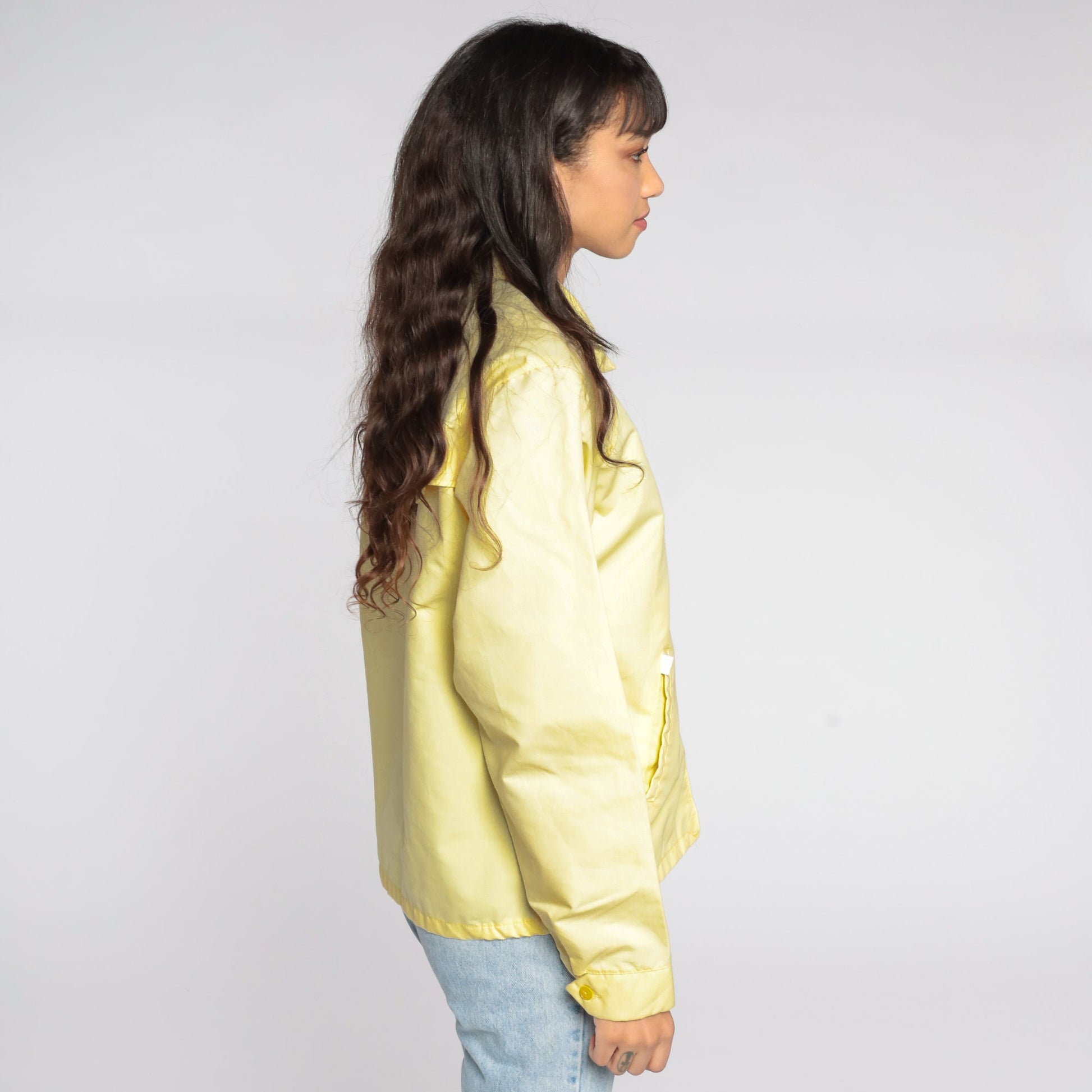 80s Yellow Windbreaker Jacket Zip Up Lightweight Cotton Poly Medium