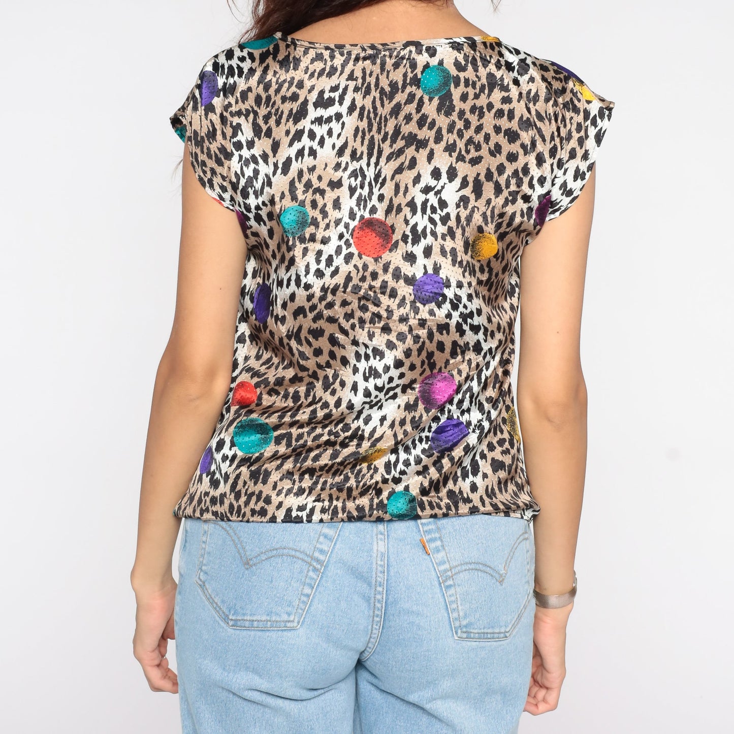 80s Leopard Print Blouse Short Sleeve Animal Print Vintage Shirt Small S