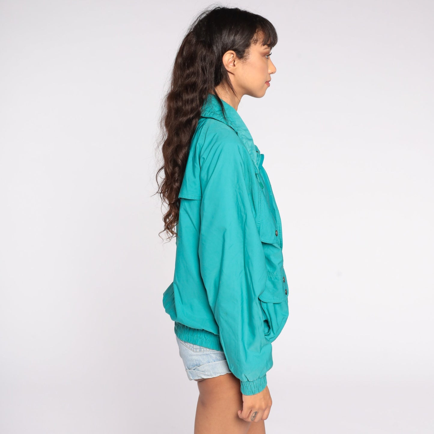80s Turquoise Down Ski Jacket Nylon Puffer Coat Large