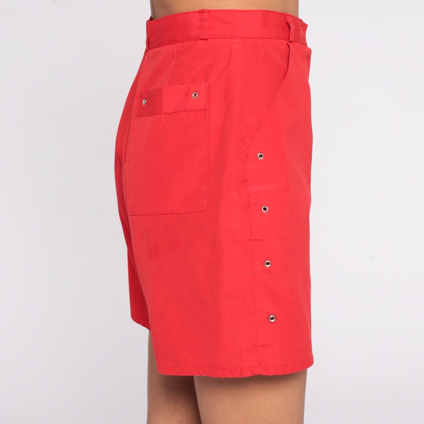 80s Red High-Waisted Shorts Cotton Blend Trouser Pockets Extra Small
