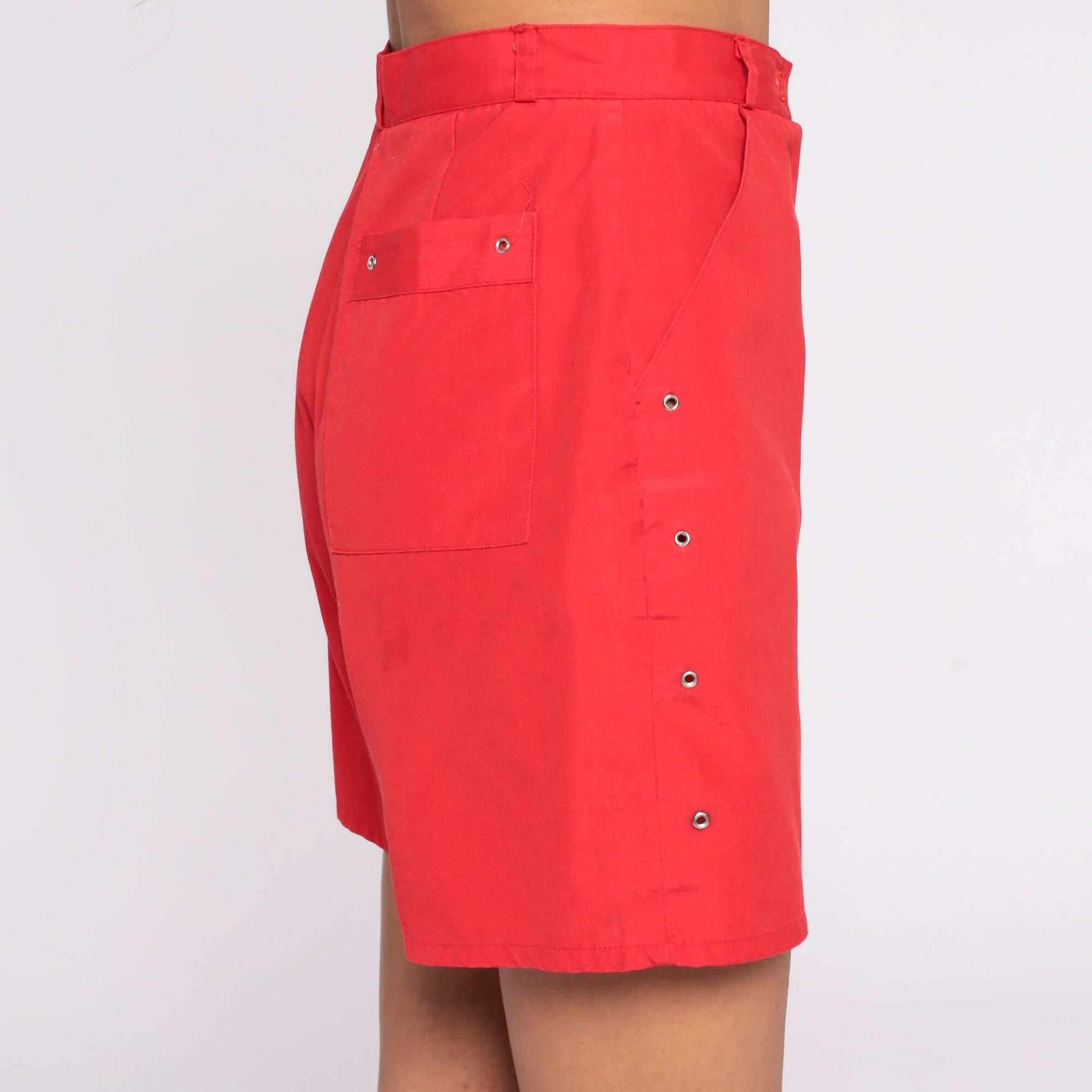 80s Red High-Waisted Shorts Cotton Blend Trouser Pockets Extra Small