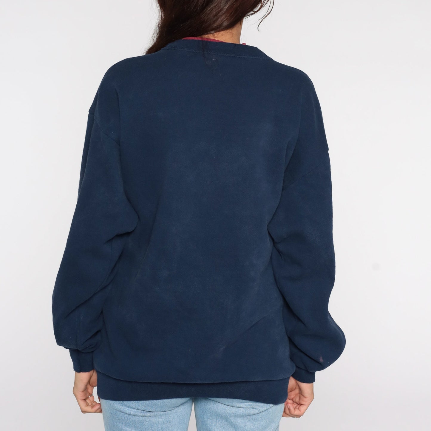 80s Country Cat Sunflower Navy Sweatshirt Graphic Animal Crewneck Large L