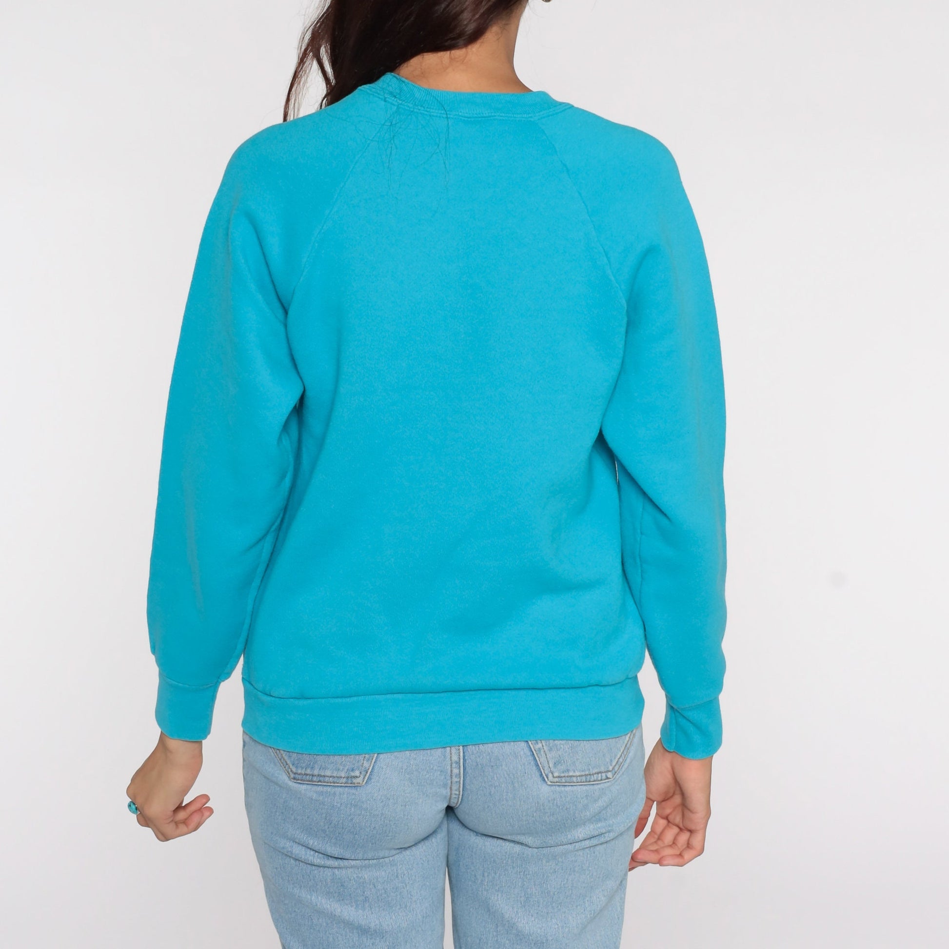 80s Floral Raglan Sweatshirt Blue Graphic Crewneck Small