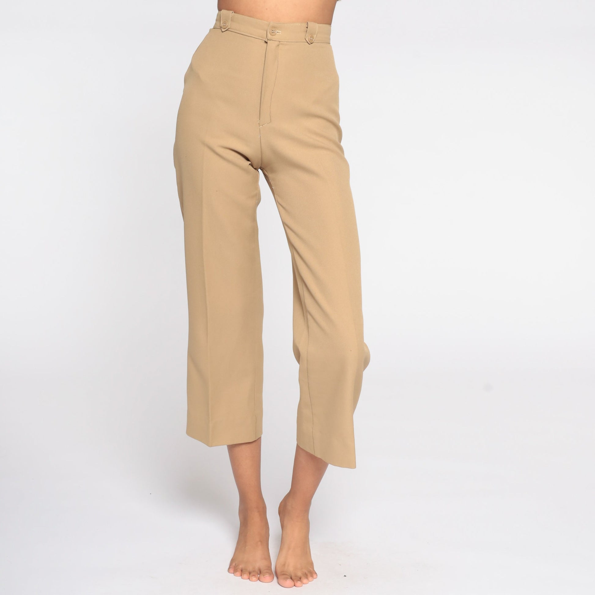 70s Tan High-Rise Straight Leg Pants Cropped Extra Small