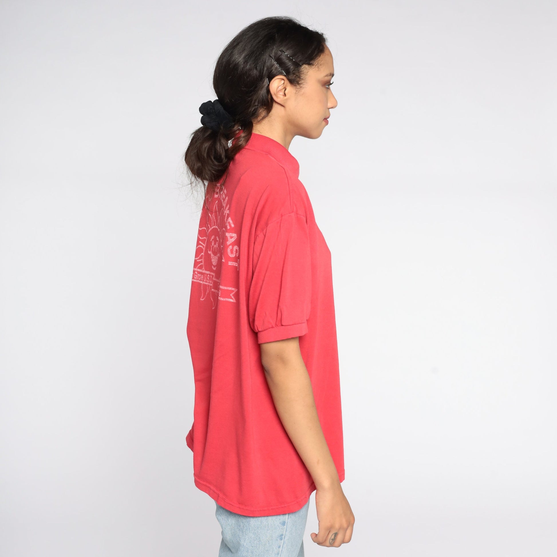 80s Garden Grove USD Food Services Polo Shirt Red Half Button Large