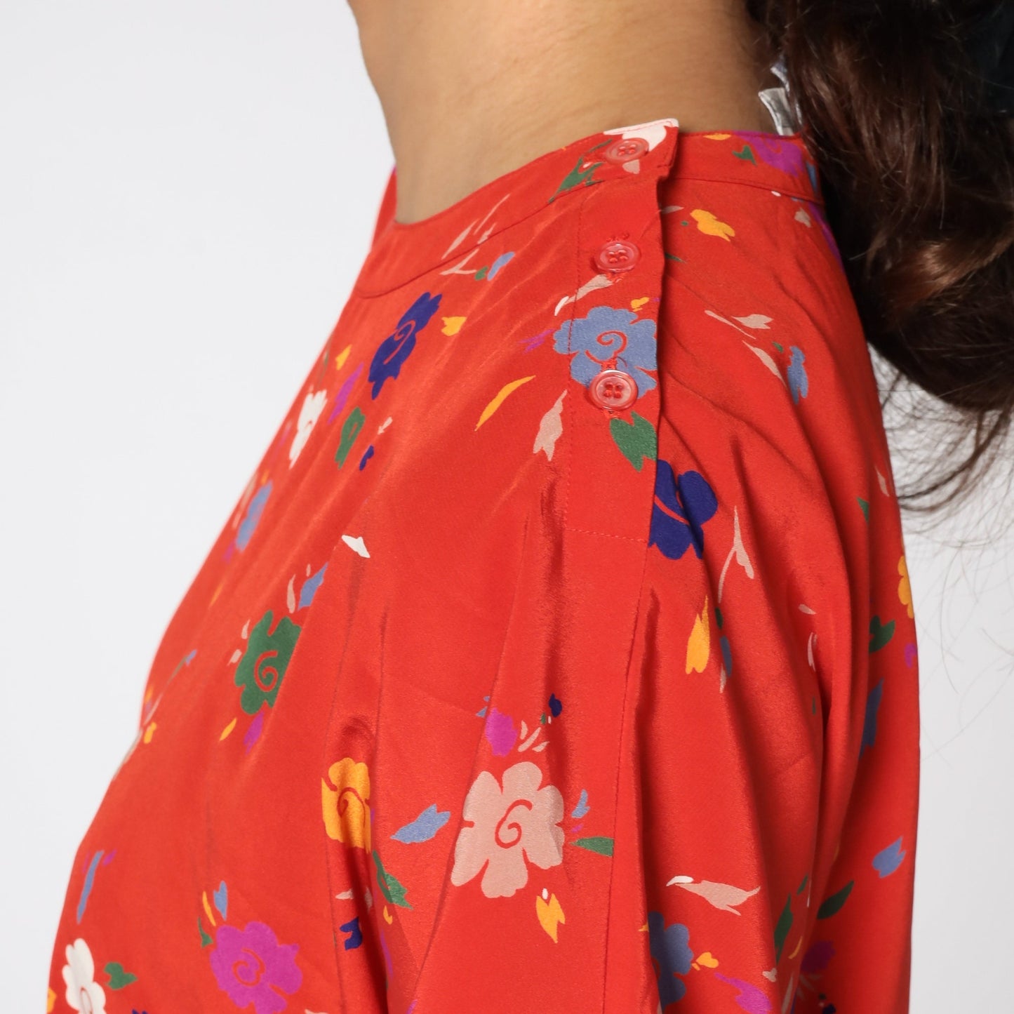 80s Red Floral Flutter Sleeve Blouse Short Sleeve Shirt Small