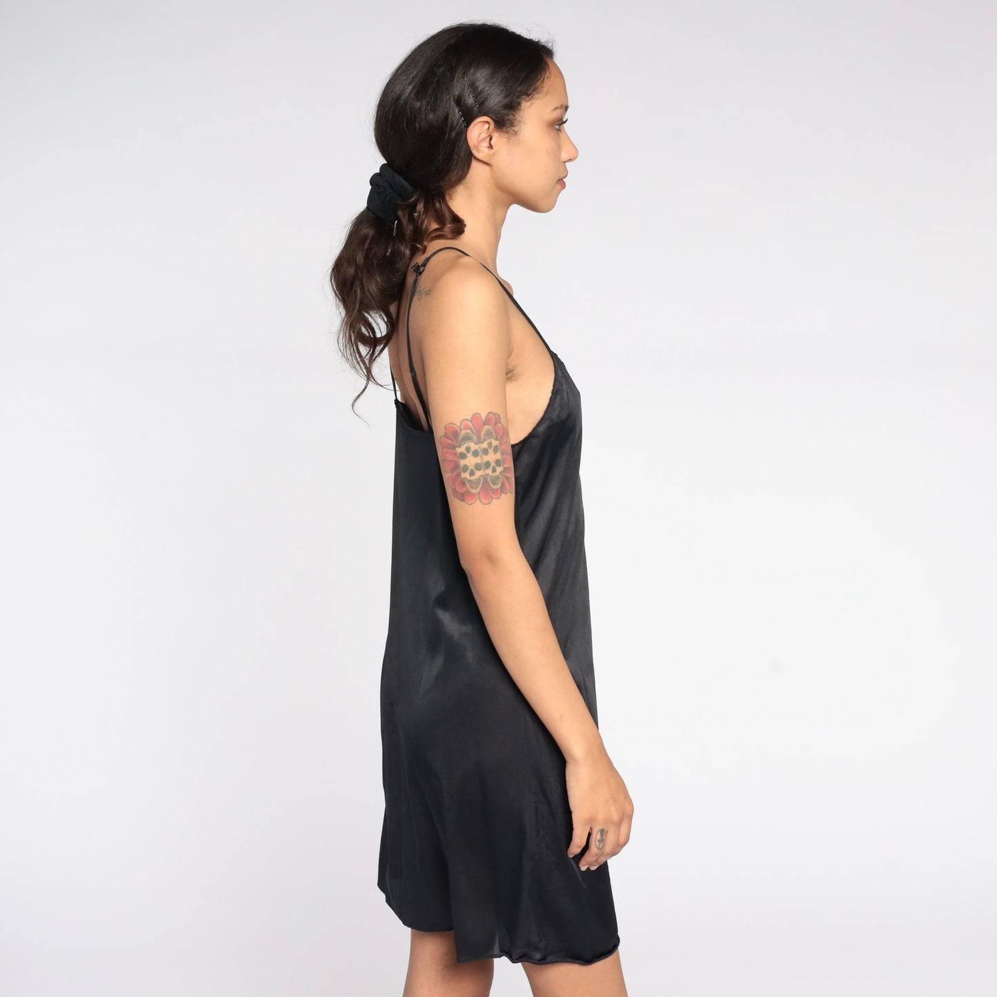 Y2K Black Slip Dress Spaghetti Strap Nightgown 00s Vintage Medium